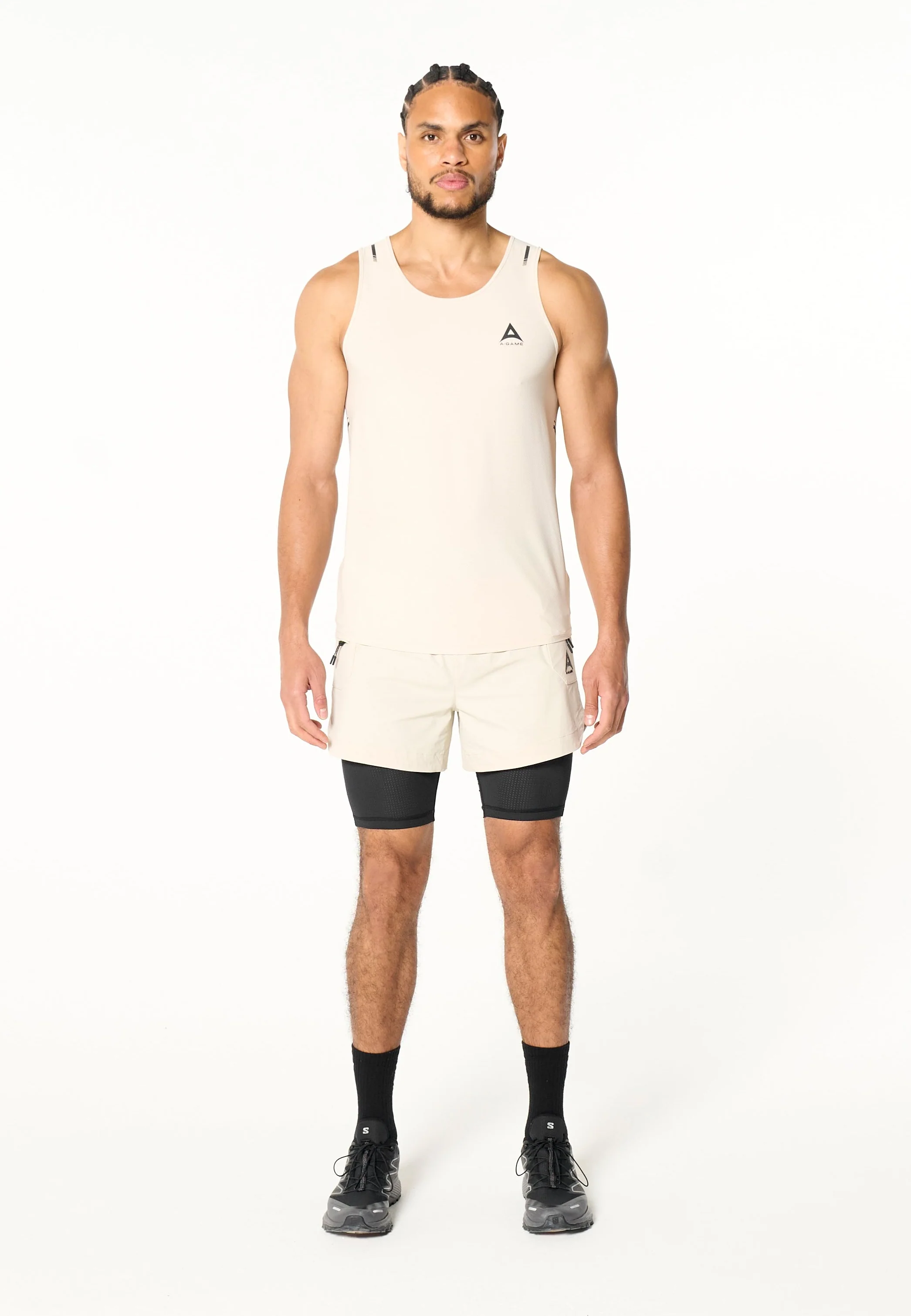 Men's 2-in-1 Cargo Shorts - Beige / Black