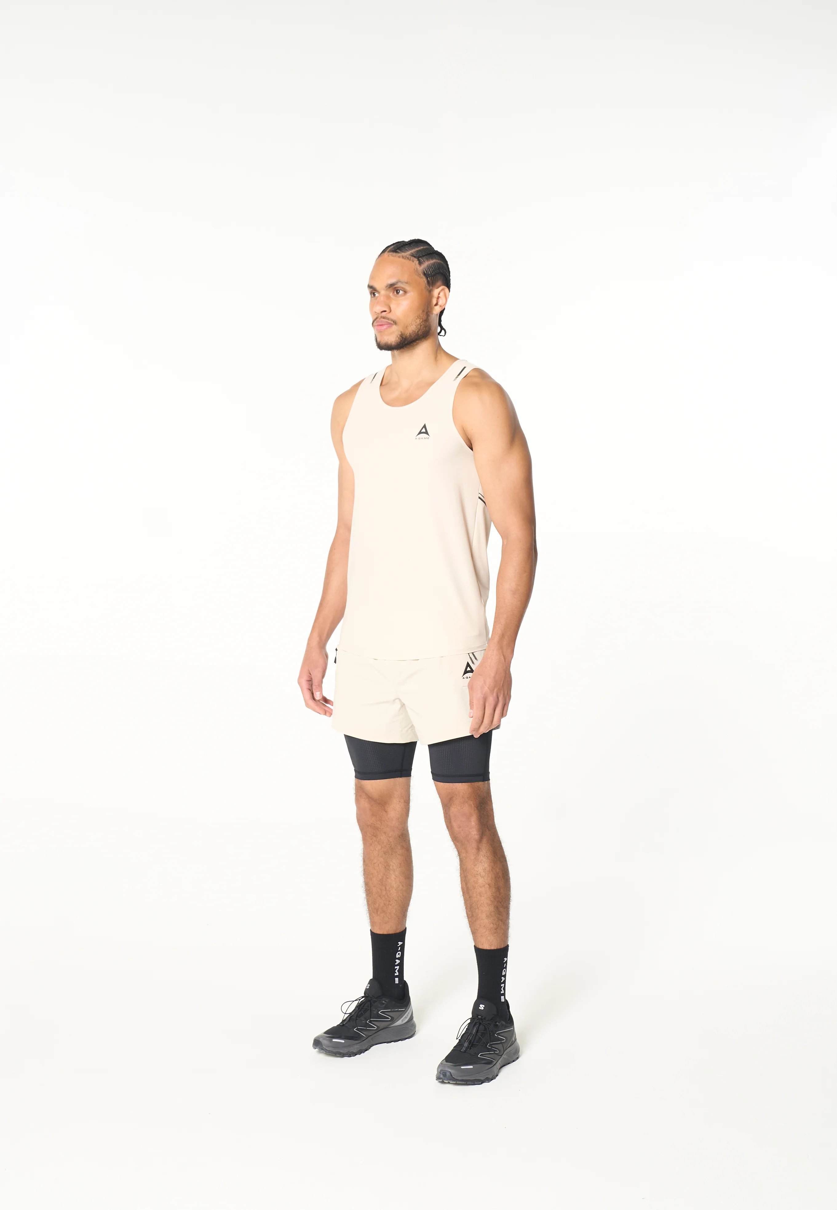 Men's 2-in-1 Cargo Shorts - Beige / Black - Image 4