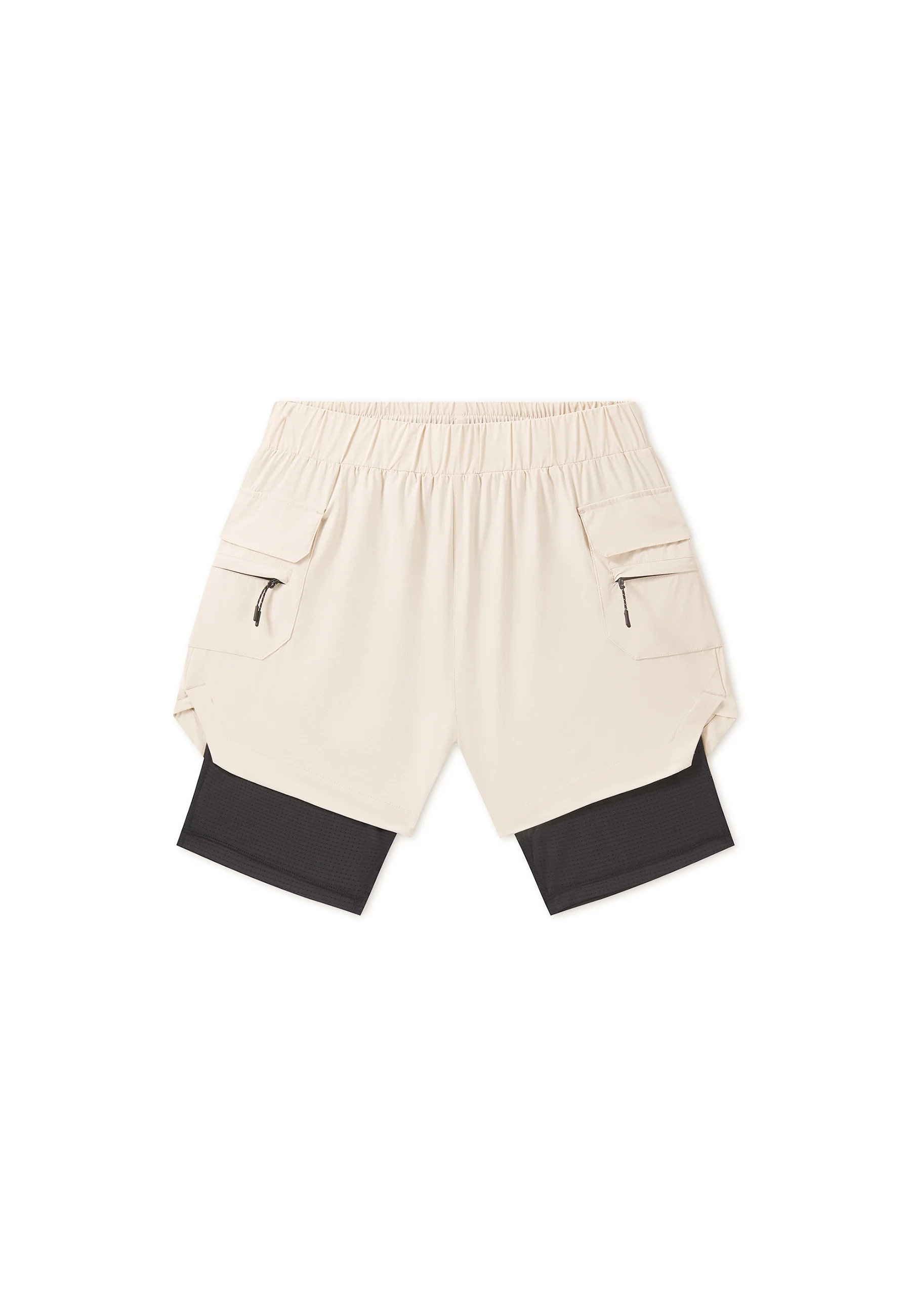 Men's 2-in-1 Cargo Shorts - Beige / Black - Image 7