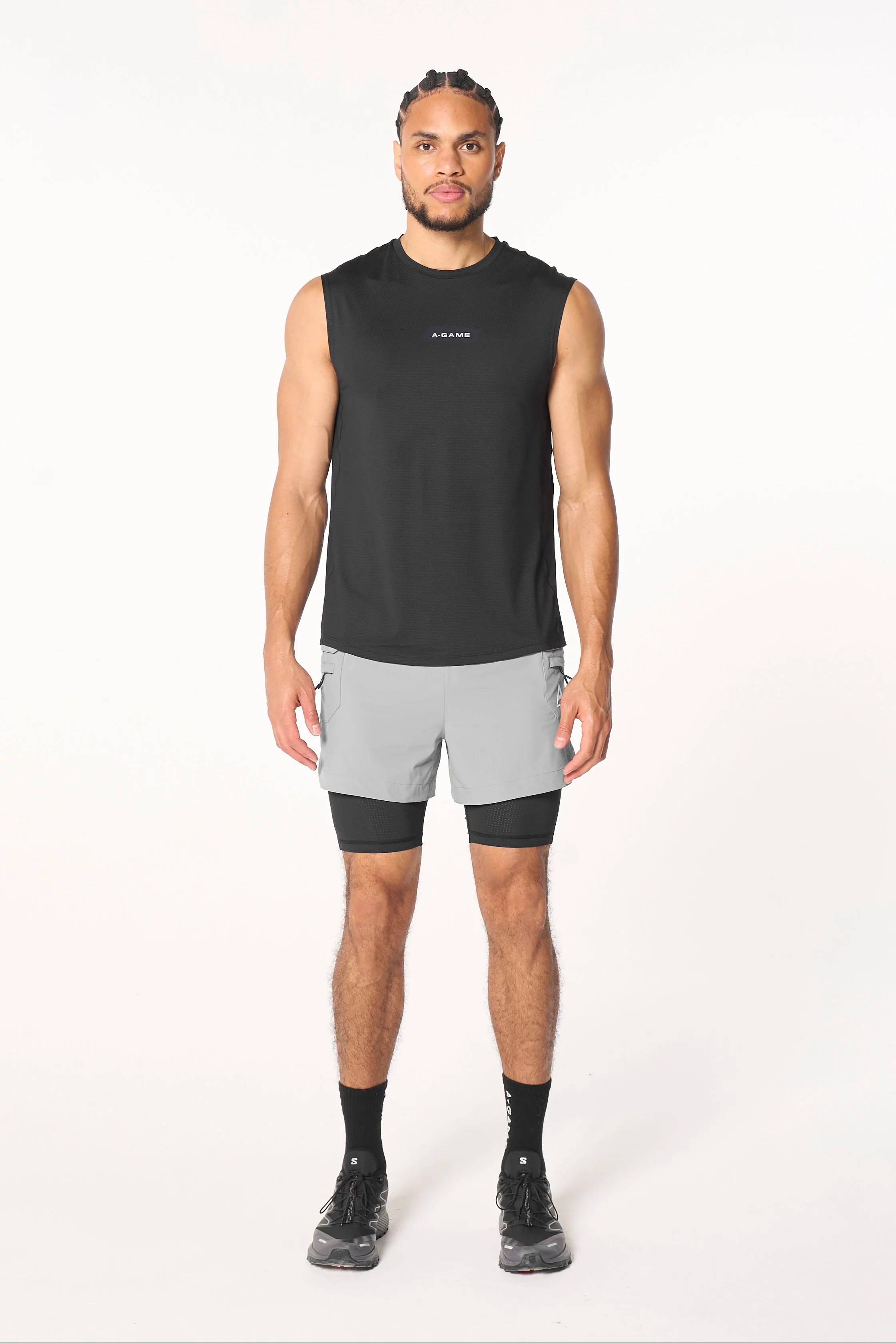 Men's 2-in-1 Cargo Shorts - Grey / Black