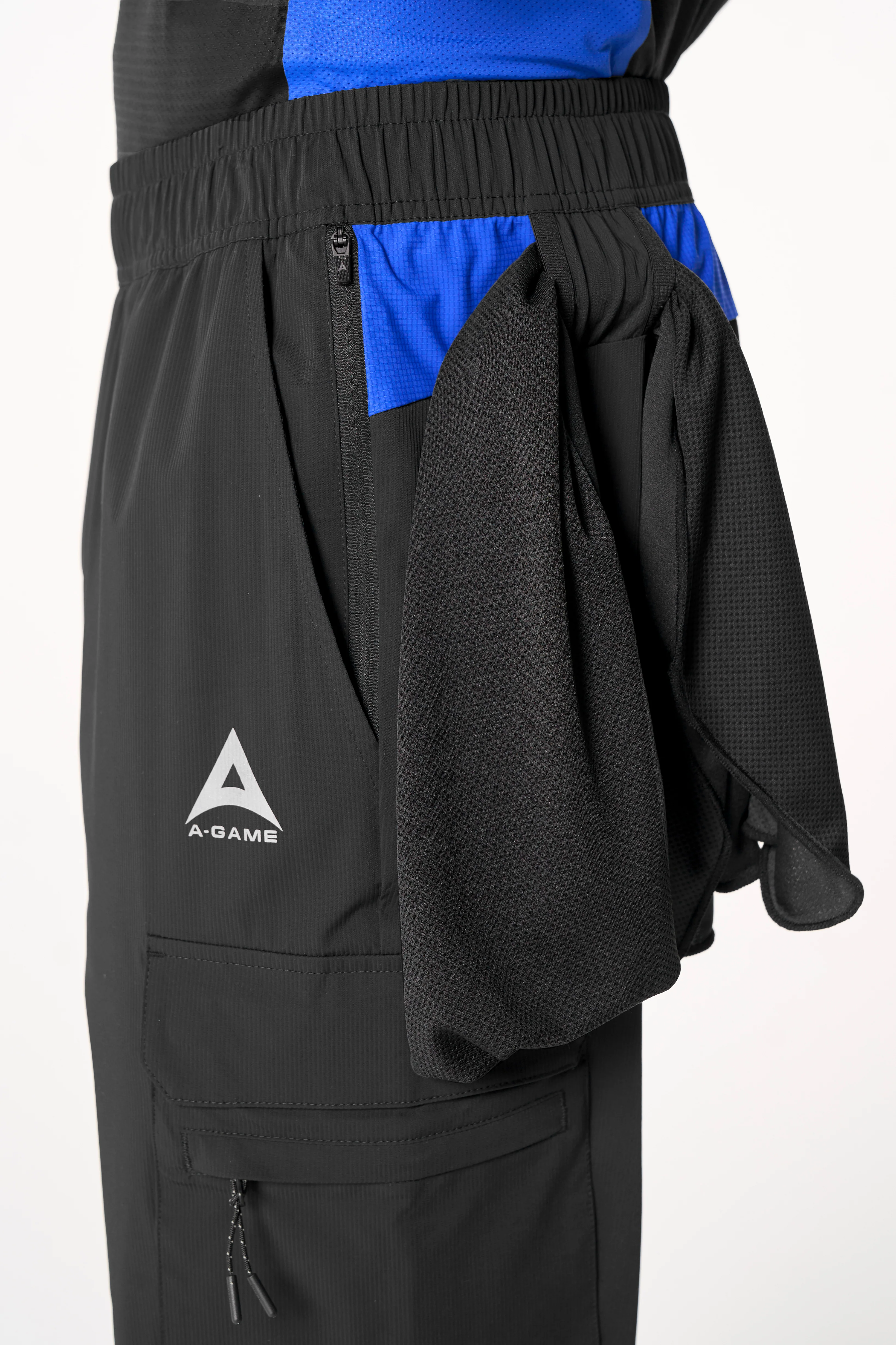 Men's Cargo Zip Pants - Black / Cobalt Blue - Image 2