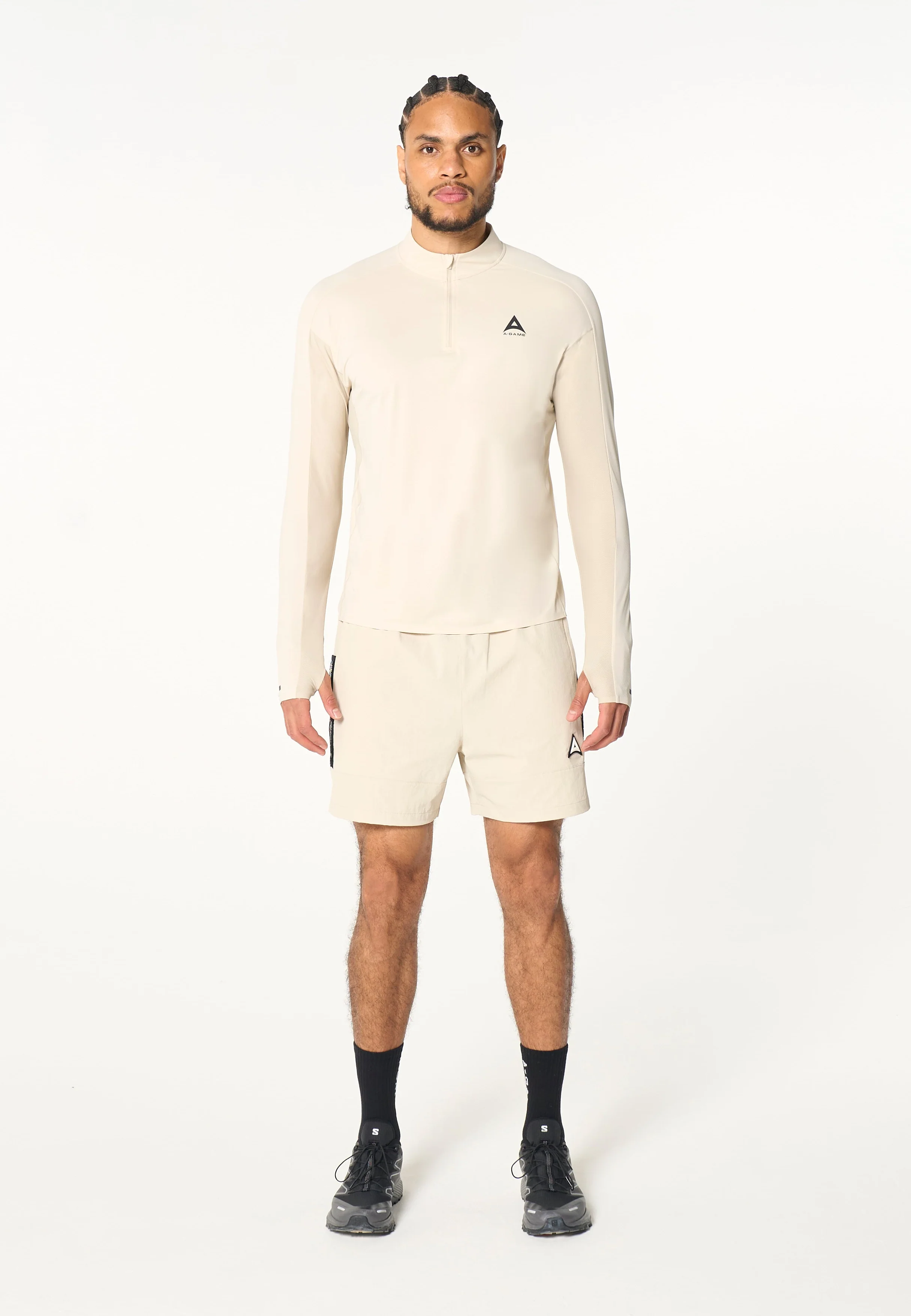 Men's Colour Block Training Shorts - Beige / Black