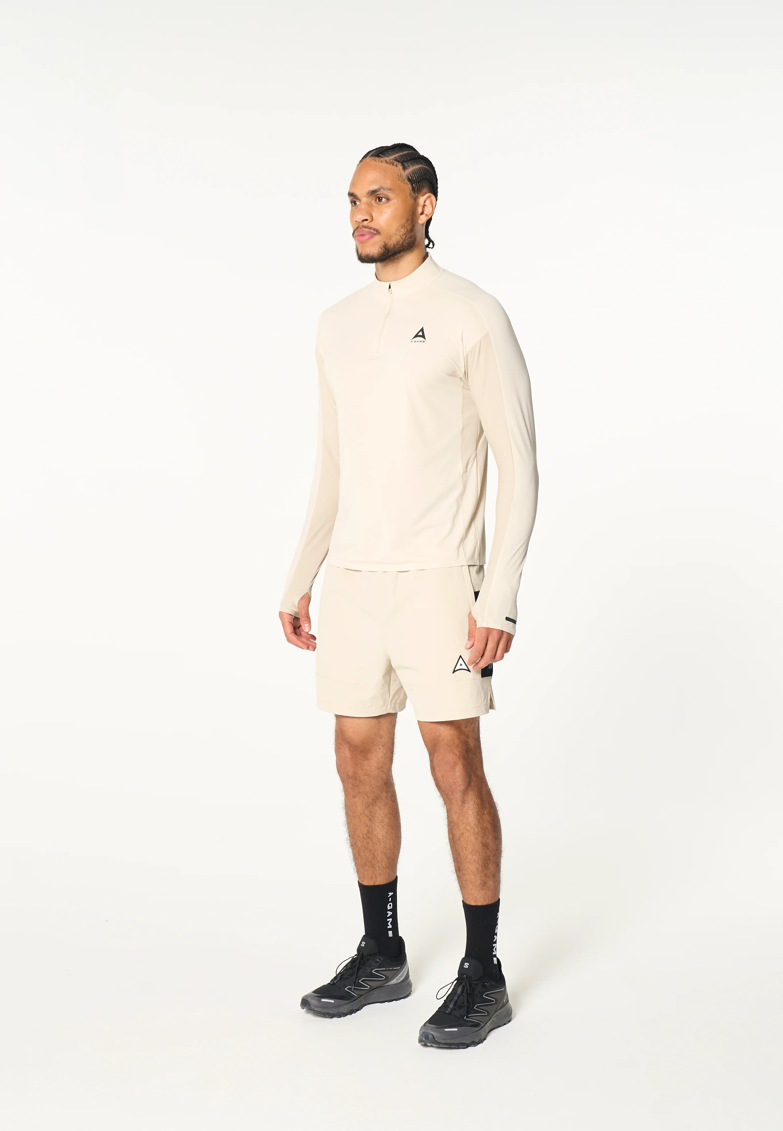 Men's Colour Block Training Shorts - Beige / Black - Image 4