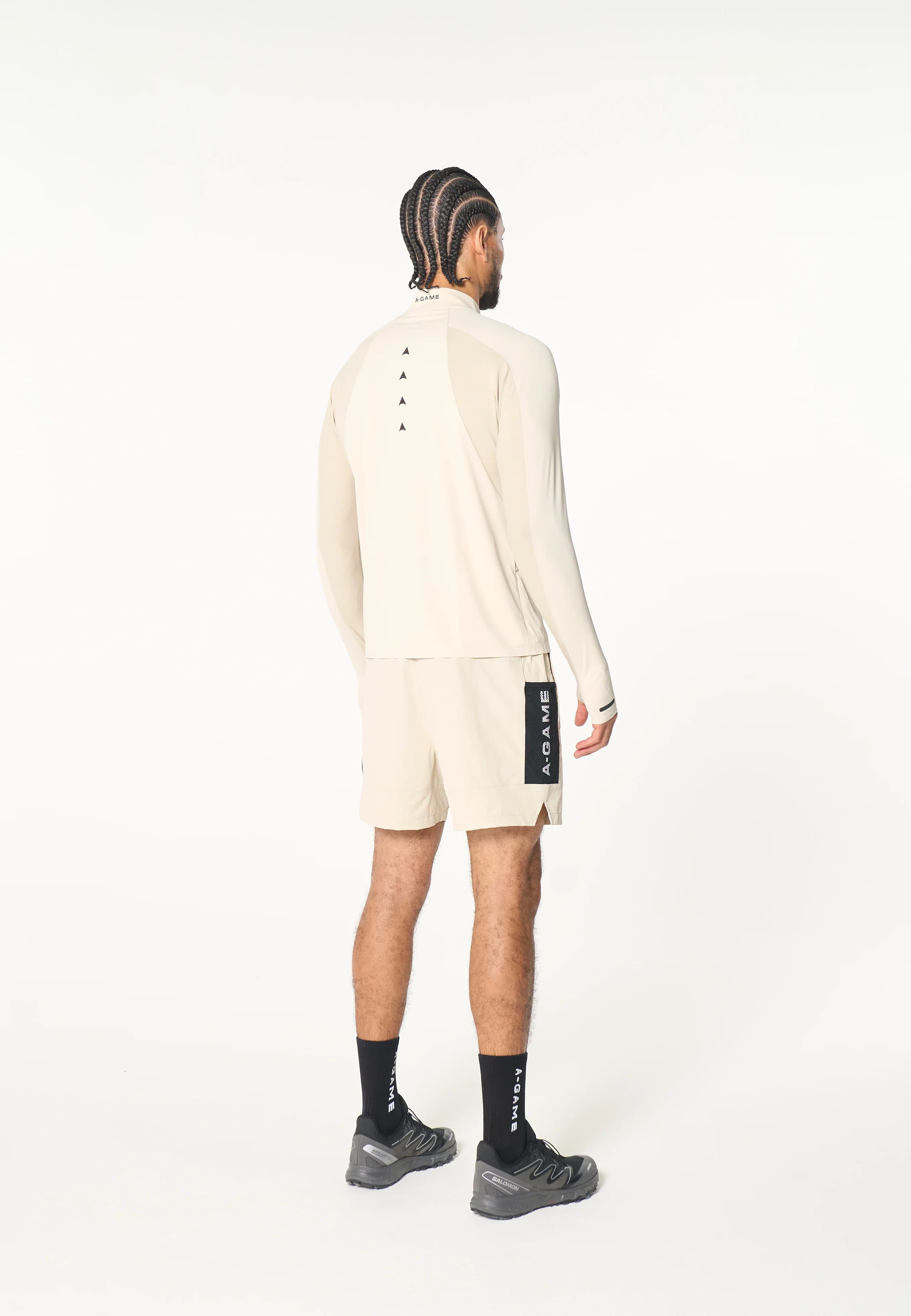 Men's Colour Block Training Shorts - Beige / Black - Image 5