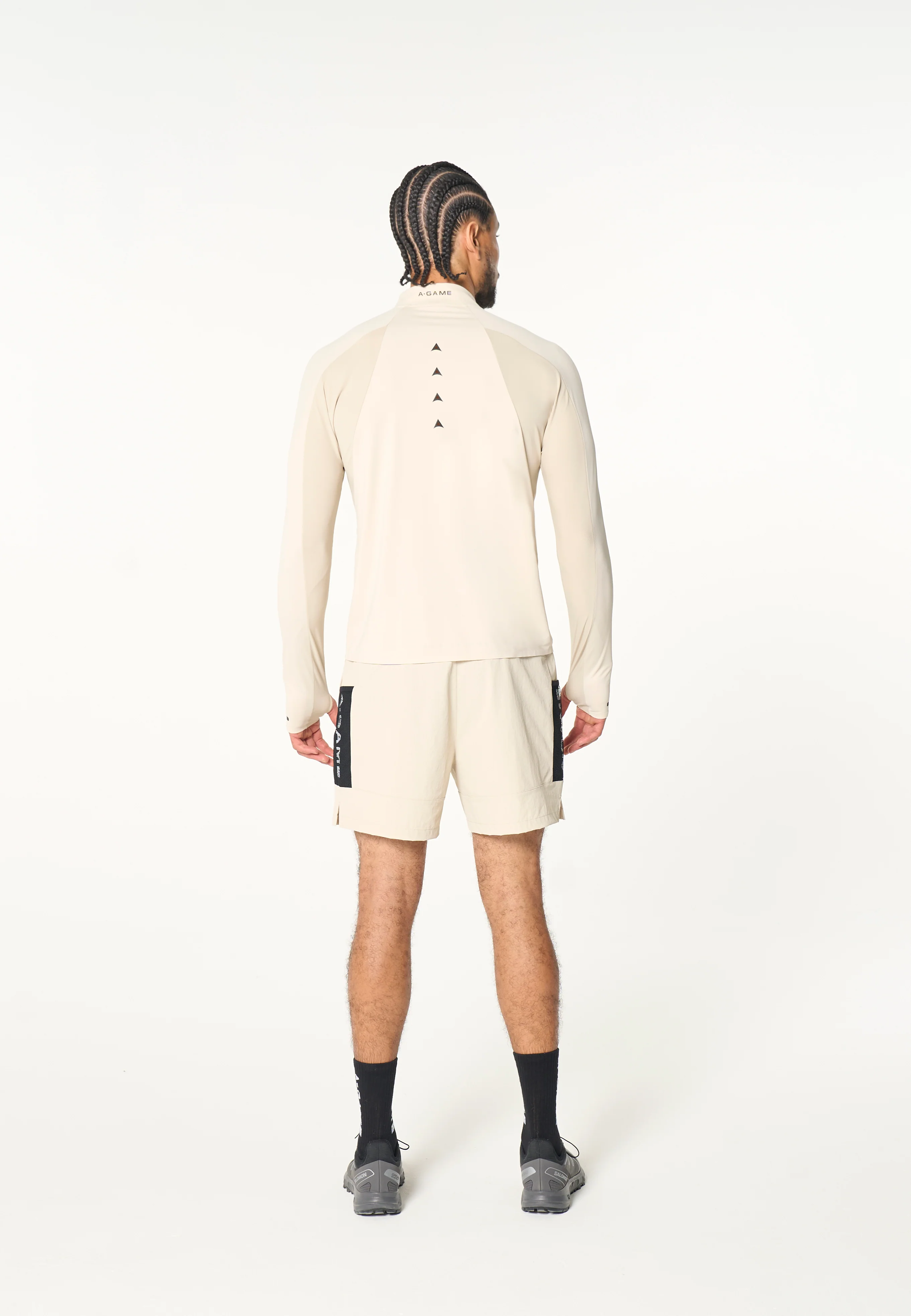 Men's Colour Block Training Shorts - Beige / Black - Image 6