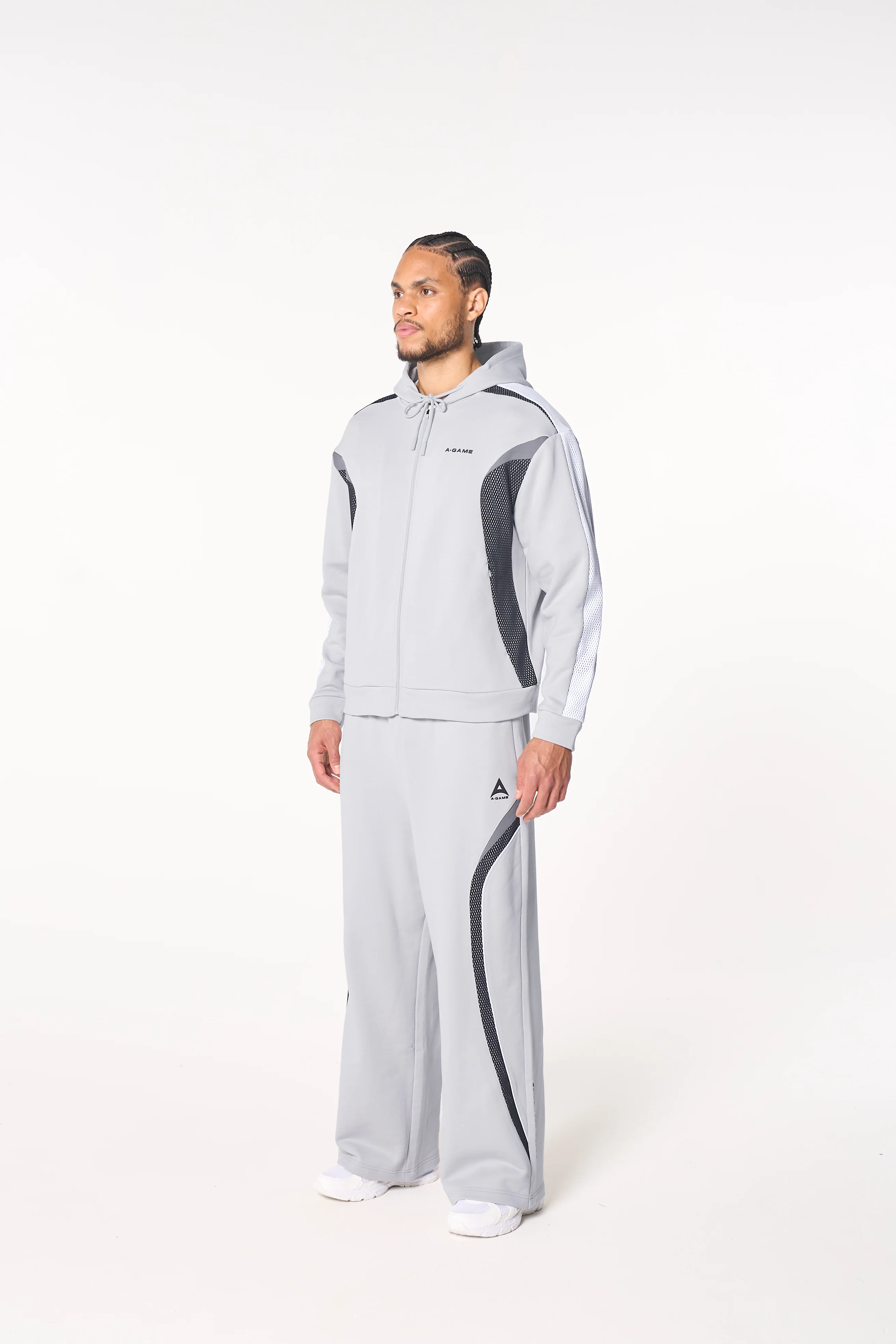 Men's Mesh Panelled Straight Leg Sweat Pants - Grey / Black - Image 5