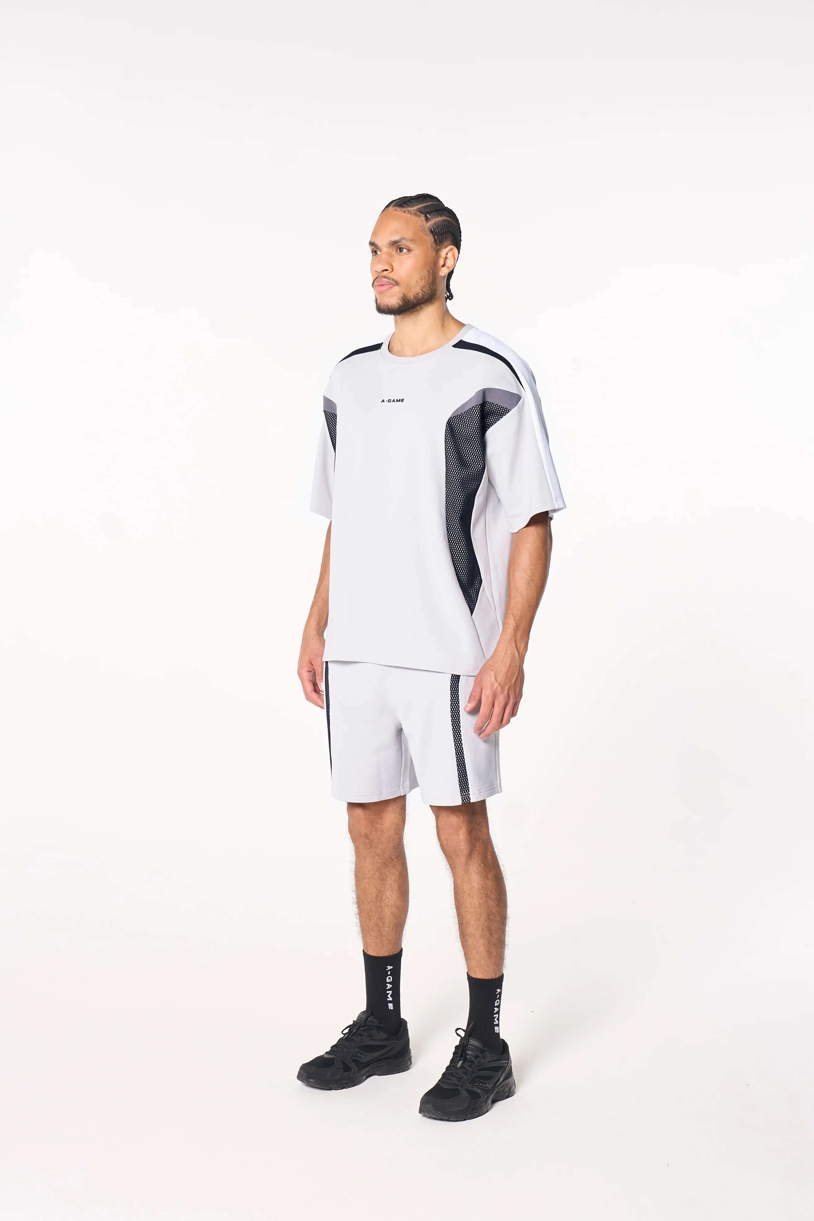 Men's Mesh Panelled Sweat Shorts - Grey / Black - Image 4