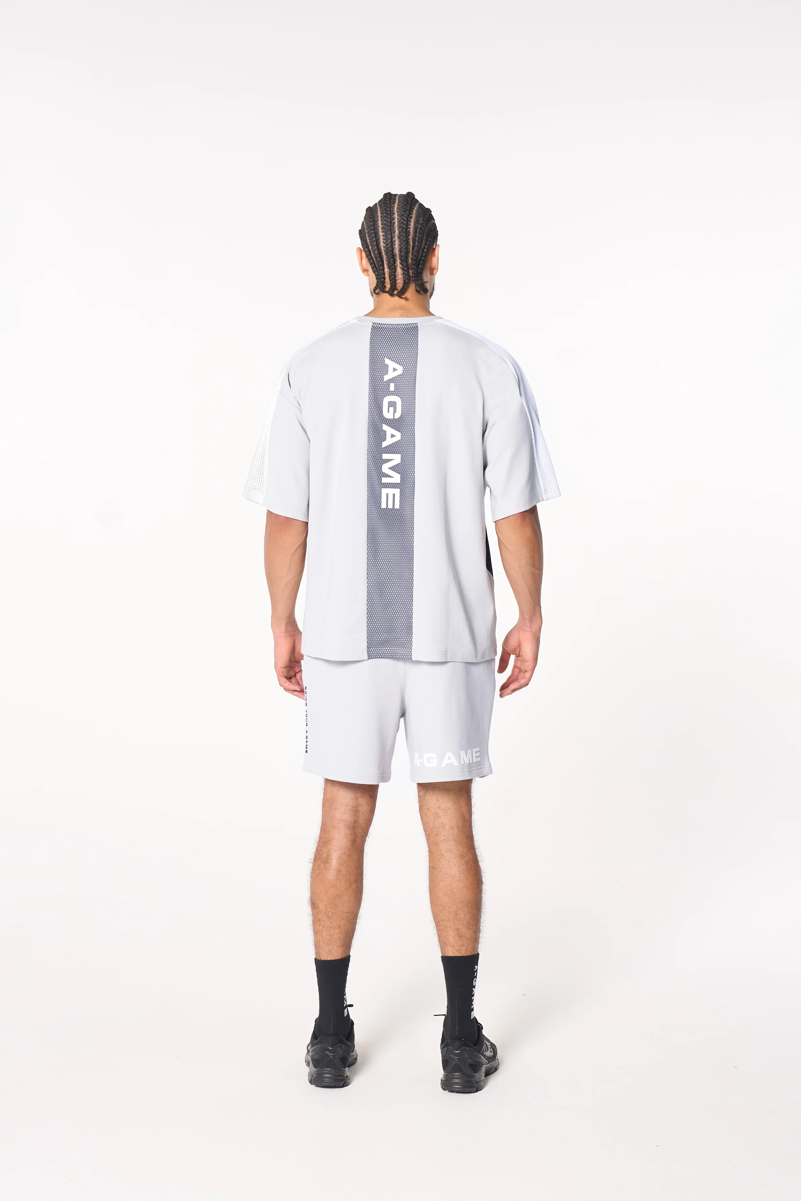 Men's Mesh Panelled Sweat Shorts - Grey / Black - Image 6