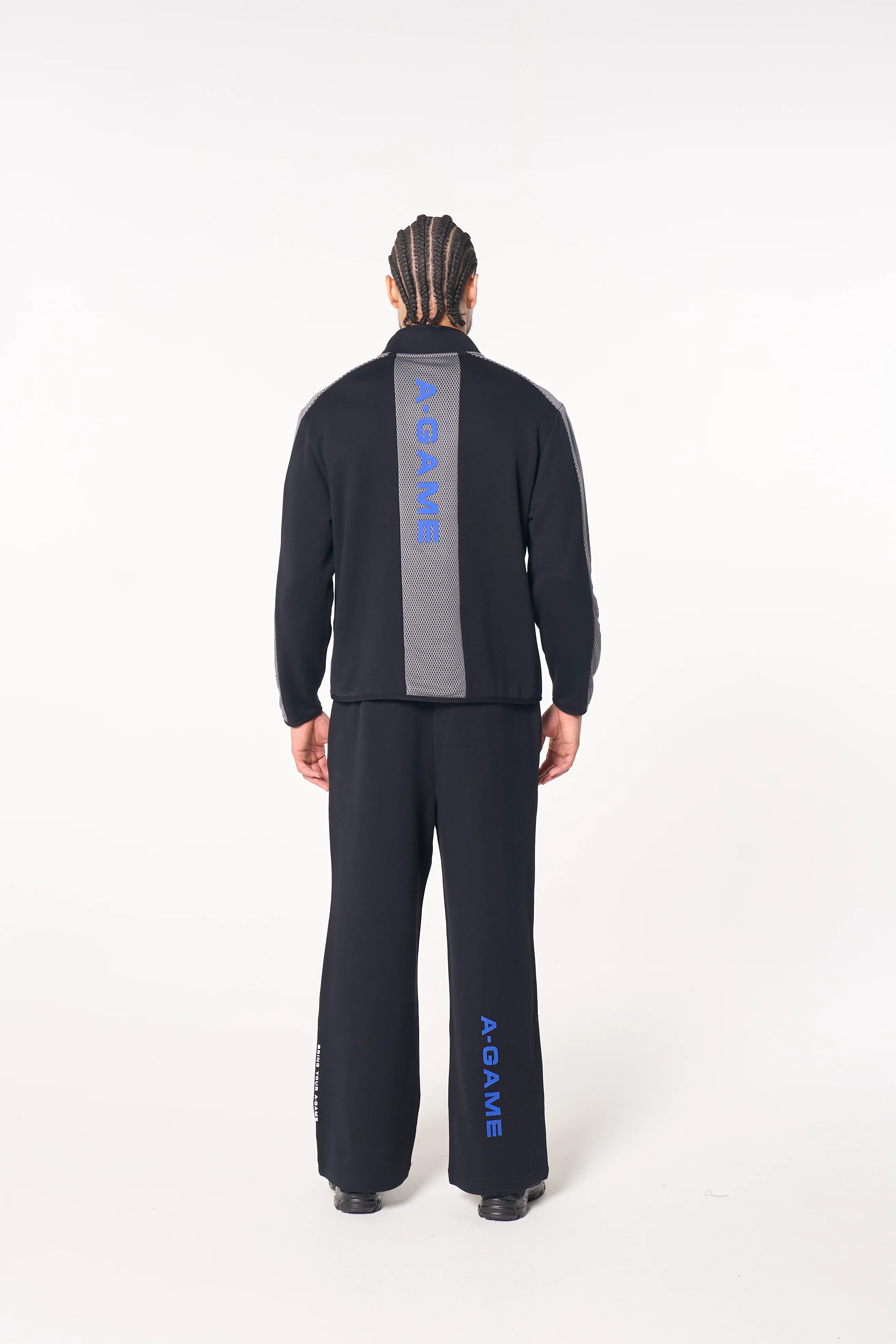 Men's Panelled Mesh Sport Half Zip - Black / Cobalt Blue - Image 7