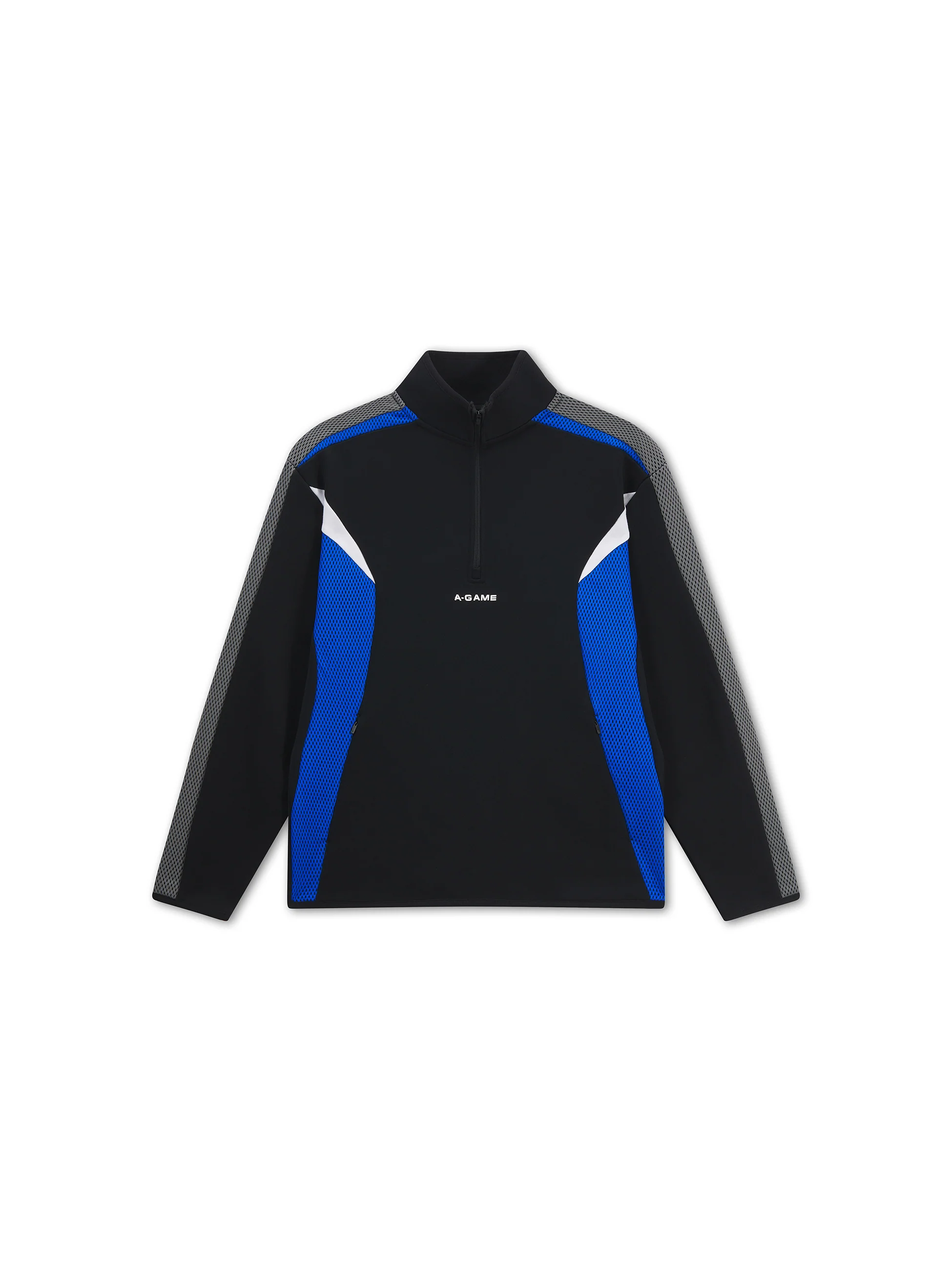 Men's Panelled Mesh Sport Half Zip - Black / Cobalt Blue - Image 8