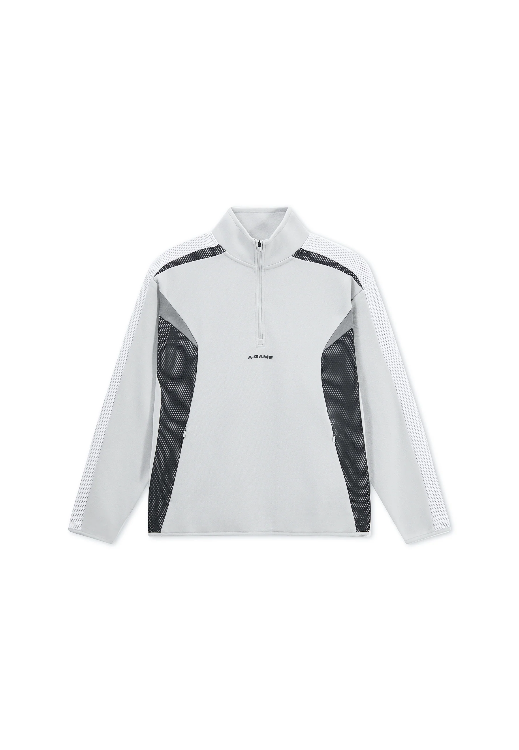 Men's Panelled Mesh Sport Half Zip - Grey / Black - Image 10