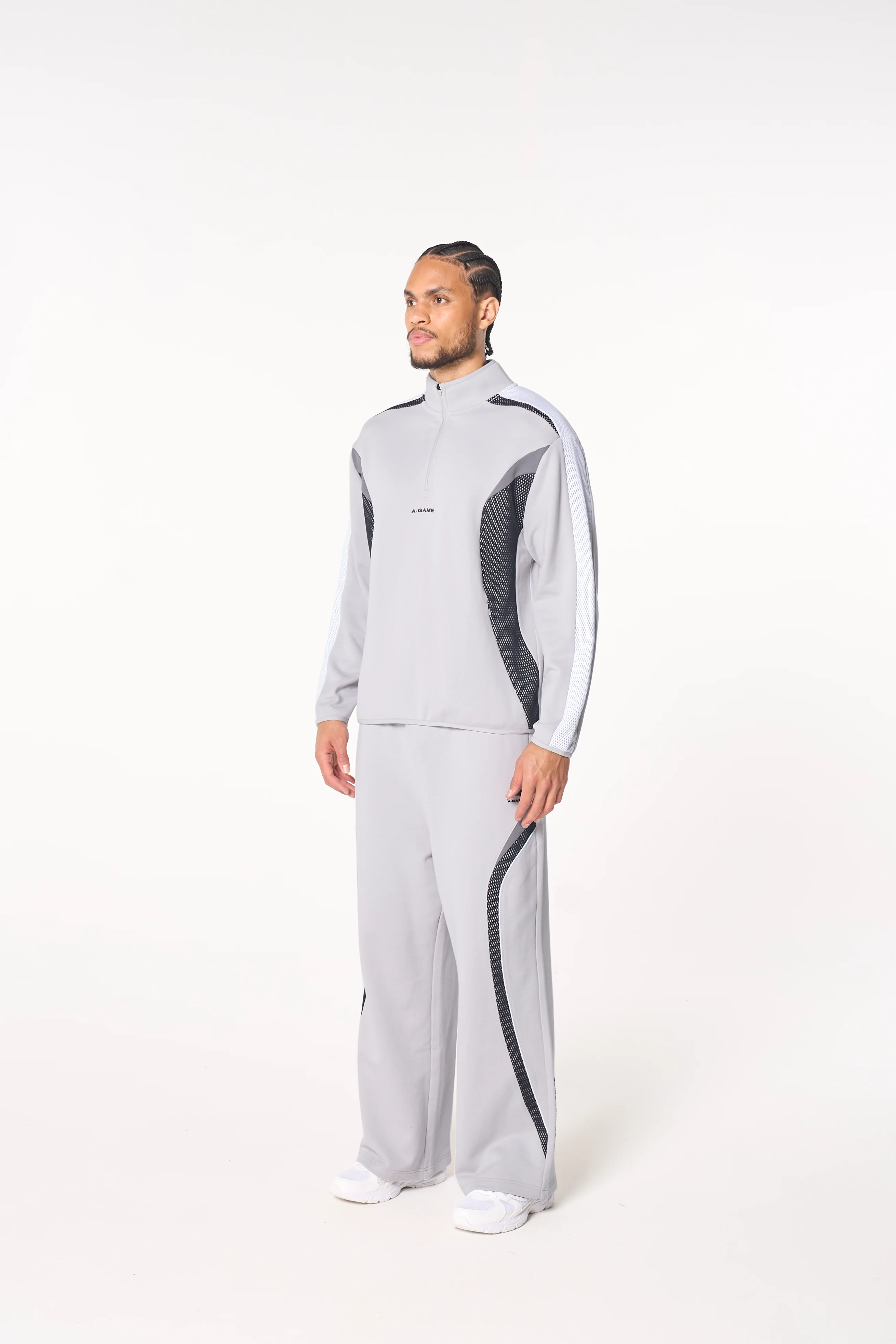Men's Panelled Mesh Sport Half Zip - Grey / Black - Image 7
