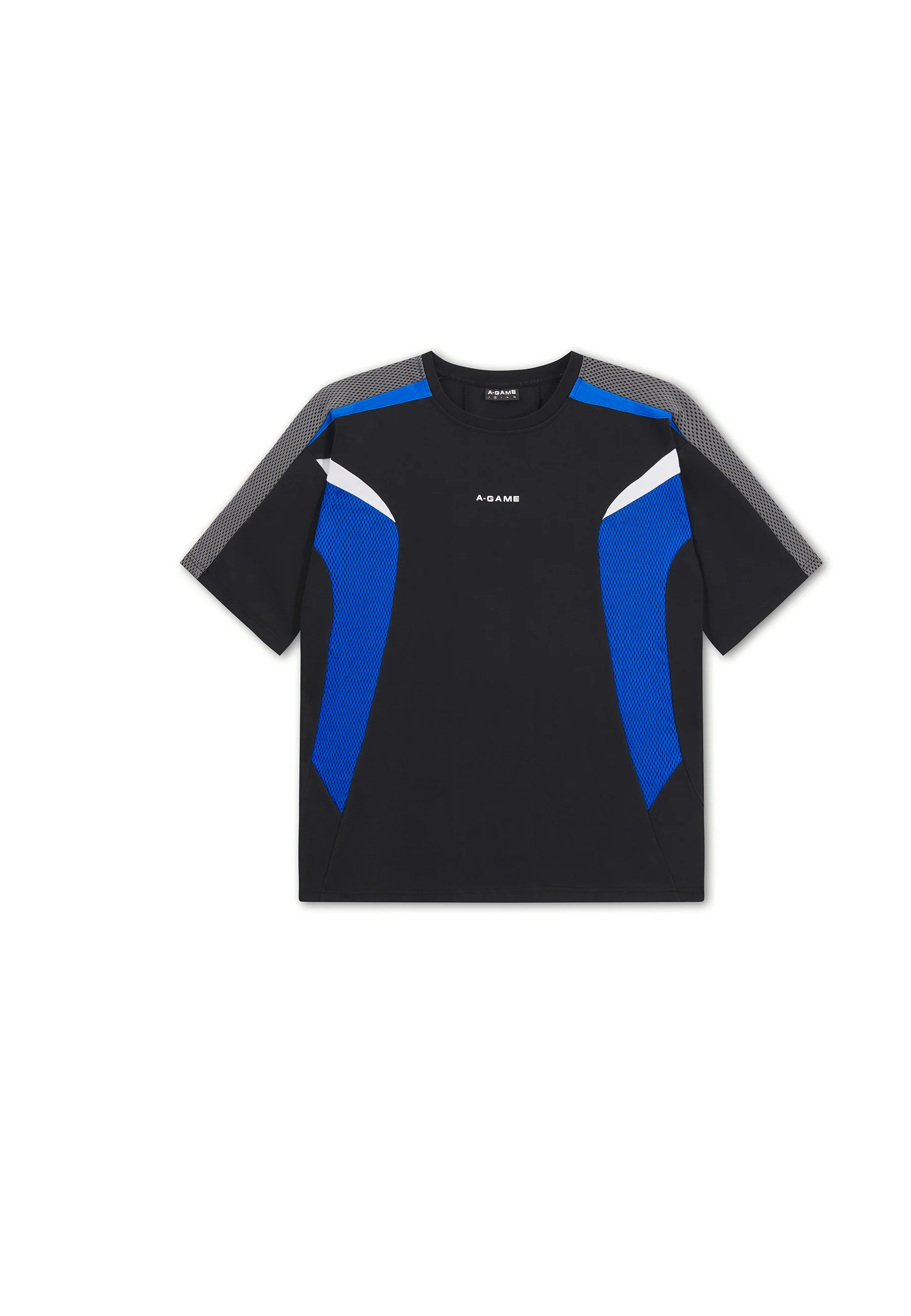 Men's Panelled Mesh Sport T-Shirt - Black / Cobalt Blue - Image 9