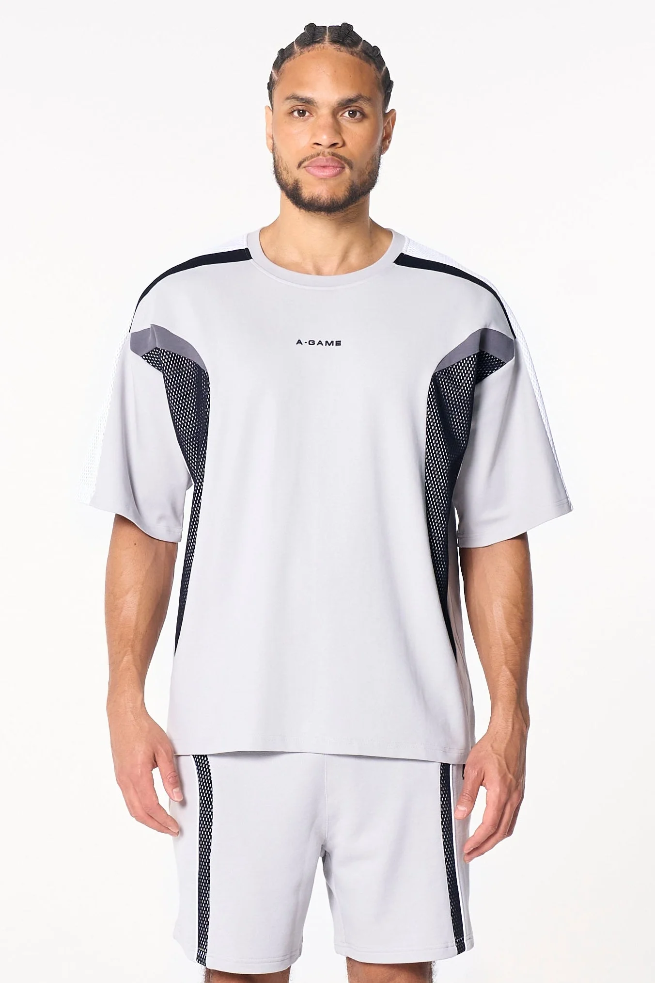 Men's Panelled Mesh Sport T-Shirt - Grey / Black