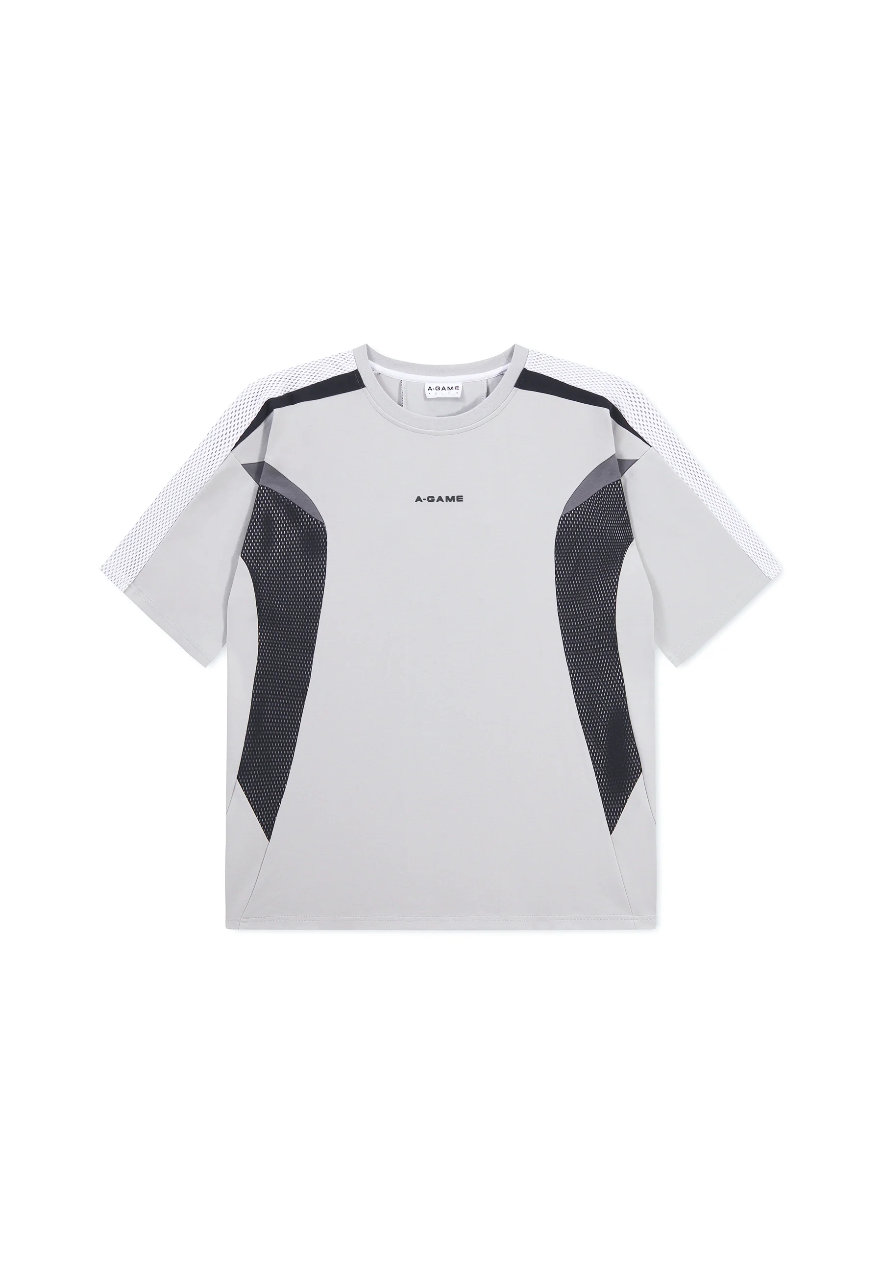 Men's Panelled Mesh Sport T-Shirt - Grey / Black - Image 9