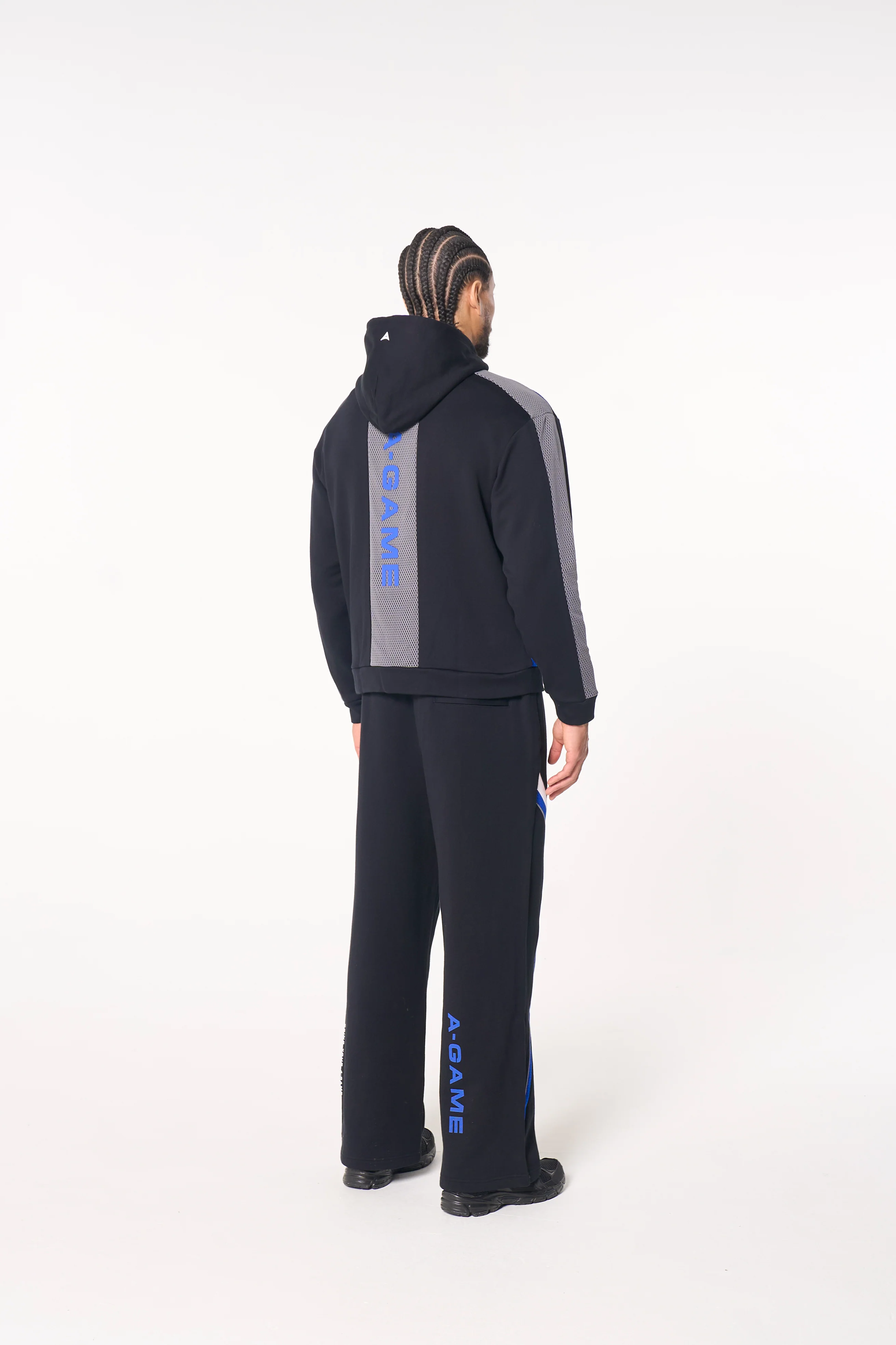 Men's Panelled Mesh Sport Zip Through Hoodie - Black / Cobalt Blue - Image 7