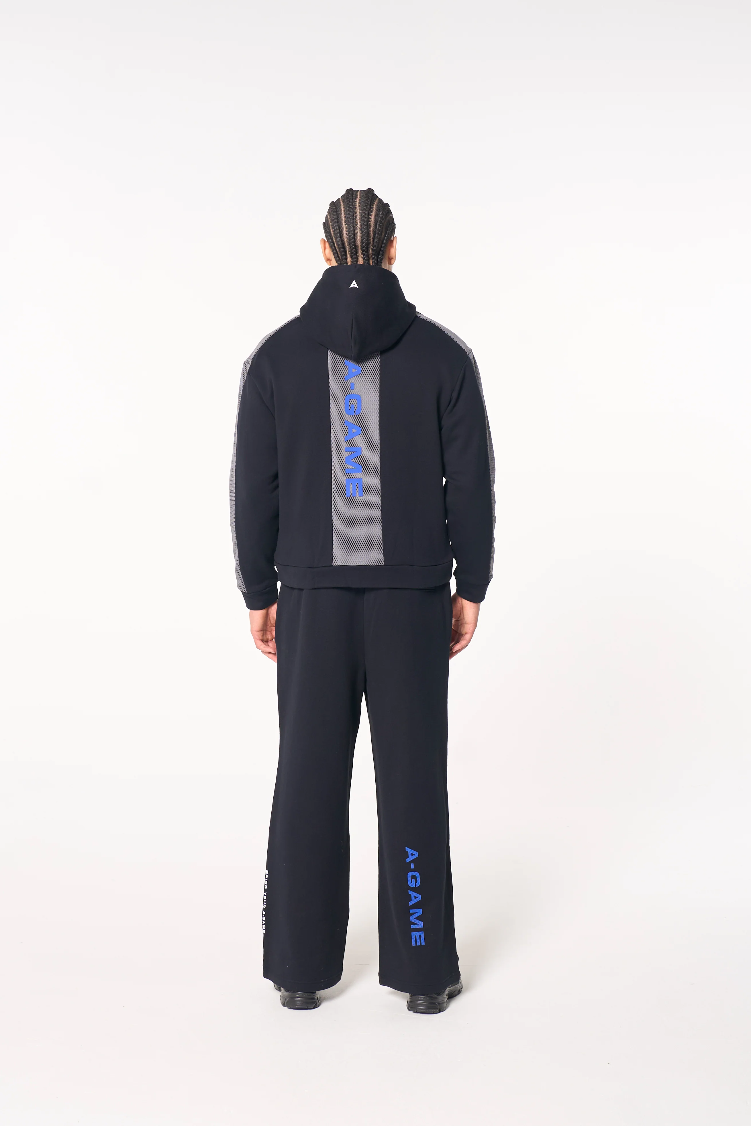 Men's Panelled Mesh Sport Zip Through Hoodie - Black / Cobalt Blue - Image 8