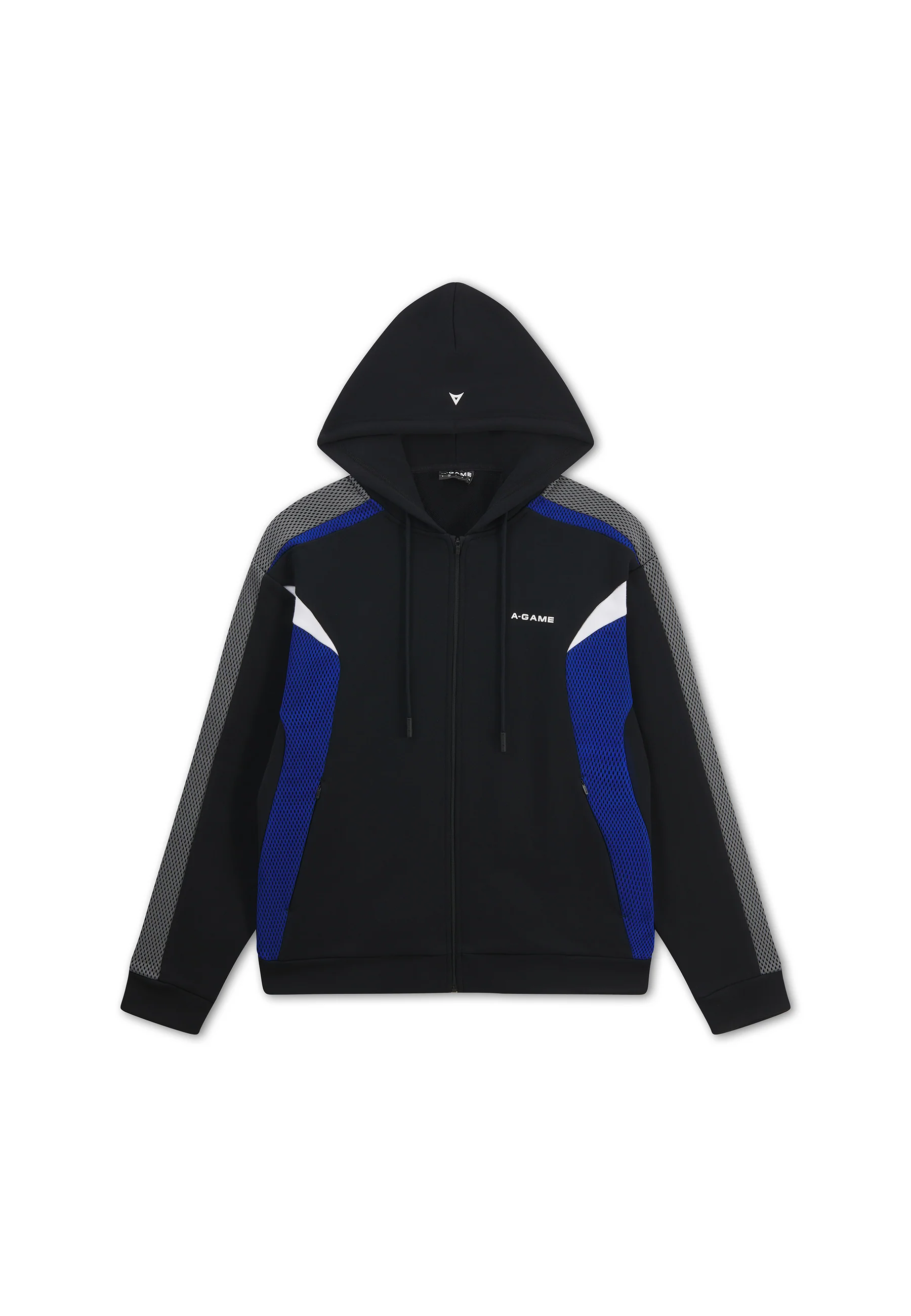Men's Panelled Mesh Sport Zip Through Hoodie - Black / Cobalt Blue - Image 9