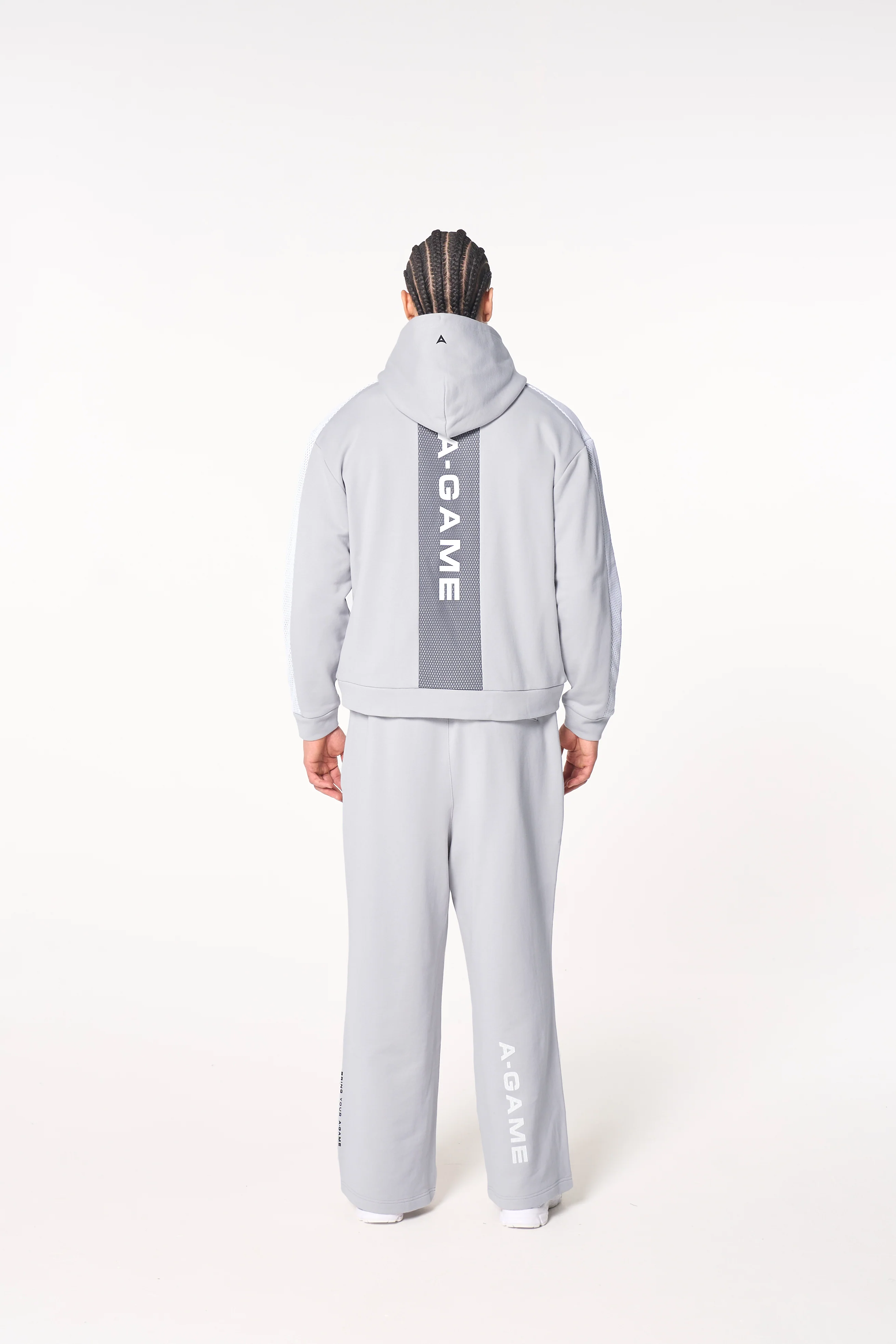 Men's Panelled Mesh Sport Zip Through Hoodie - Grey / Black - Image 10