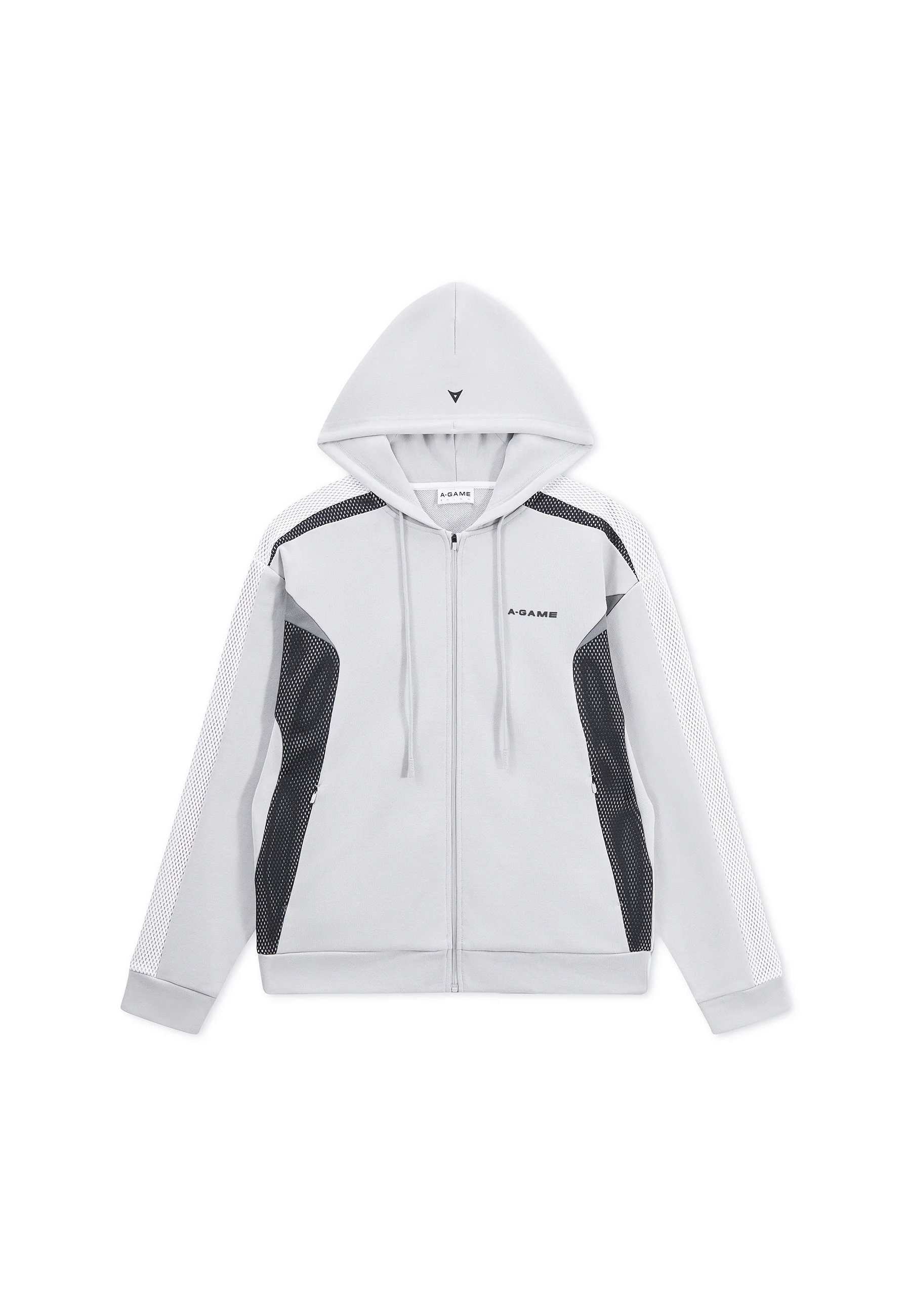 Men's Panelled Mesh Sport Zip Through Hoodie - Grey / Black - Image 11