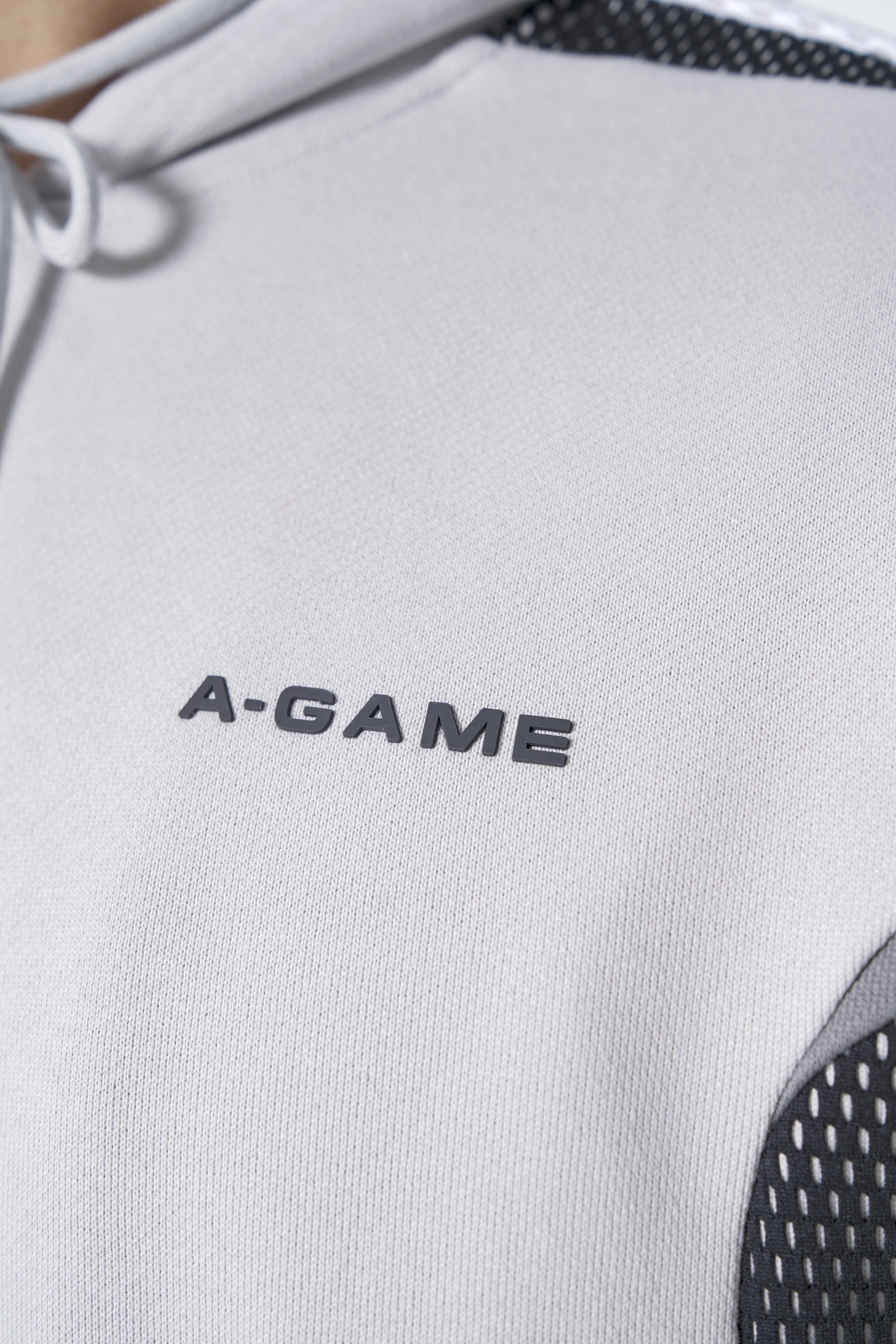 Men's Panelled Mesh Sport Zip Through Hoodie - Grey / Black - Image 4