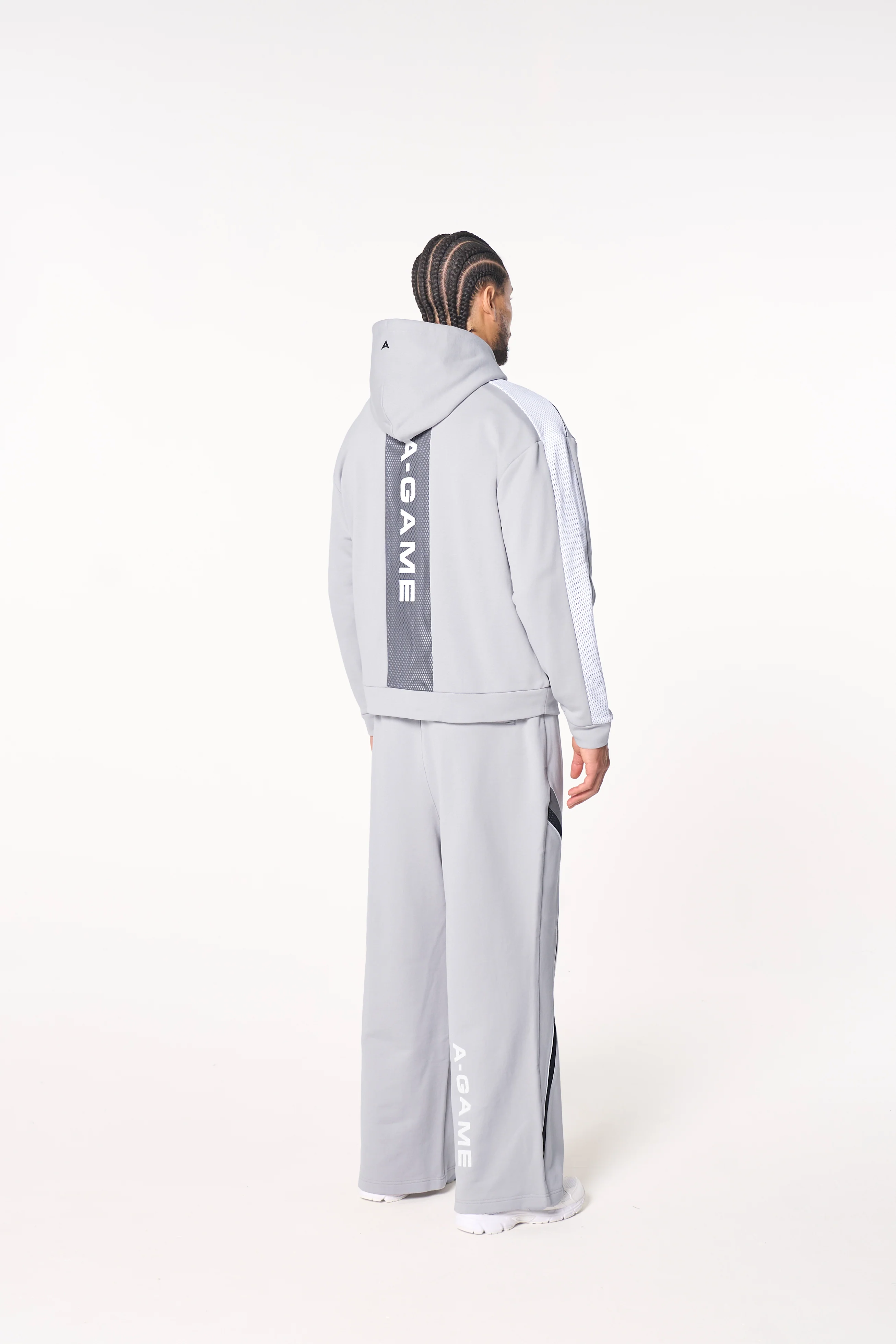 Men's Panelled Mesh Sport Zip Through Hoodie - Grey / Black - Image 9
