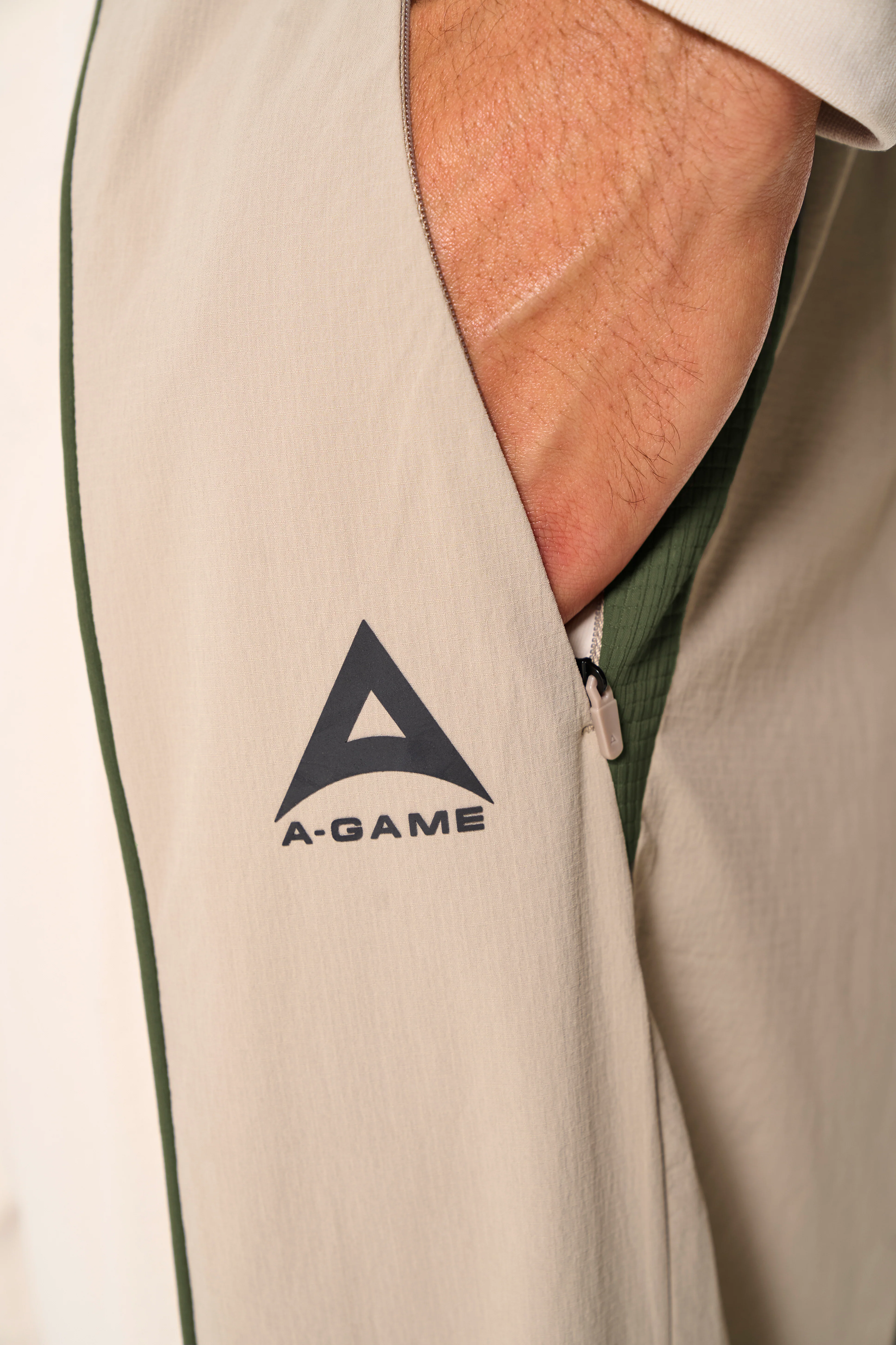 Men's Textured Track Pants - Beige / Mid Brown - Image 2