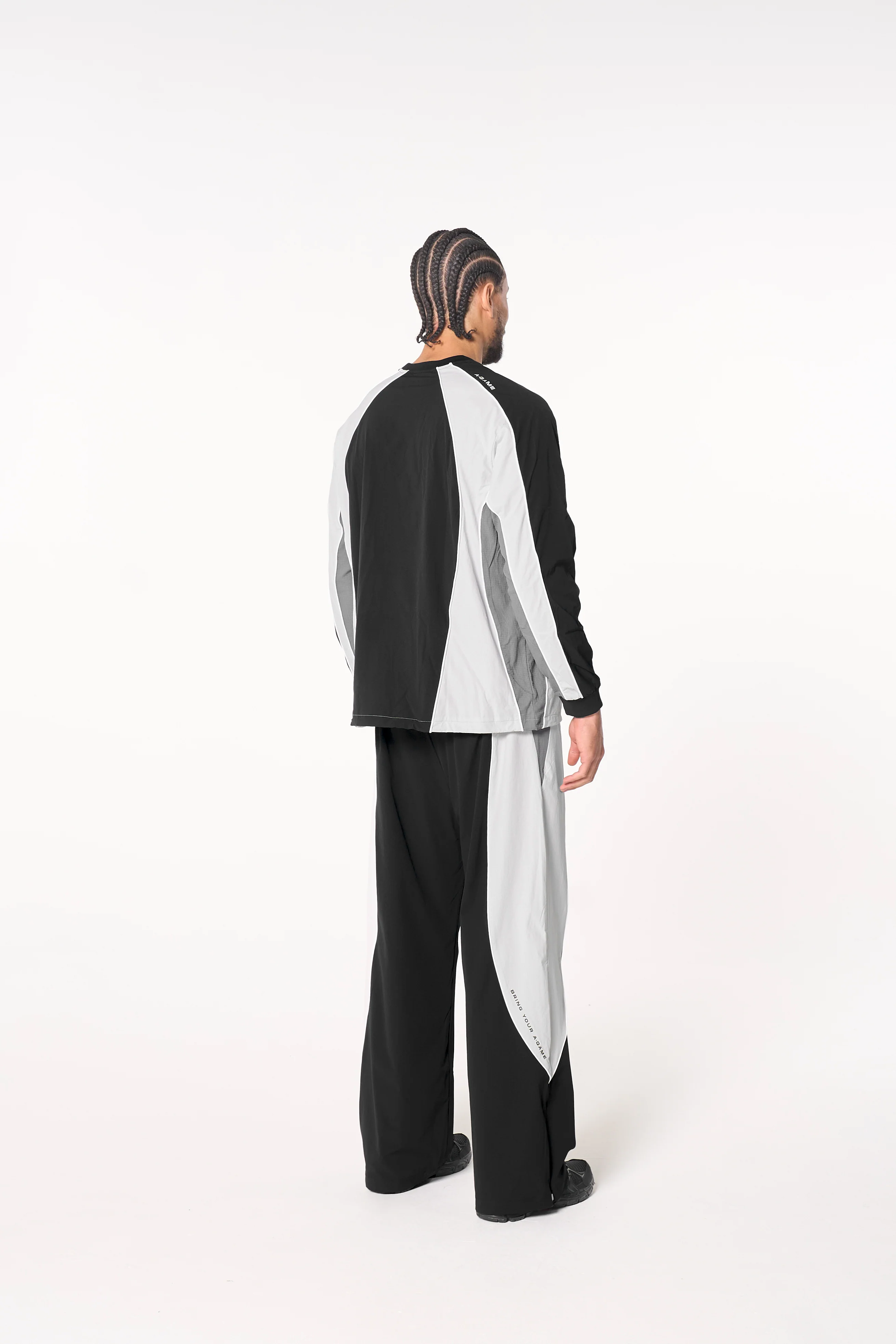 Men's Textured Track Pants - Black / Light Grey - Image 6