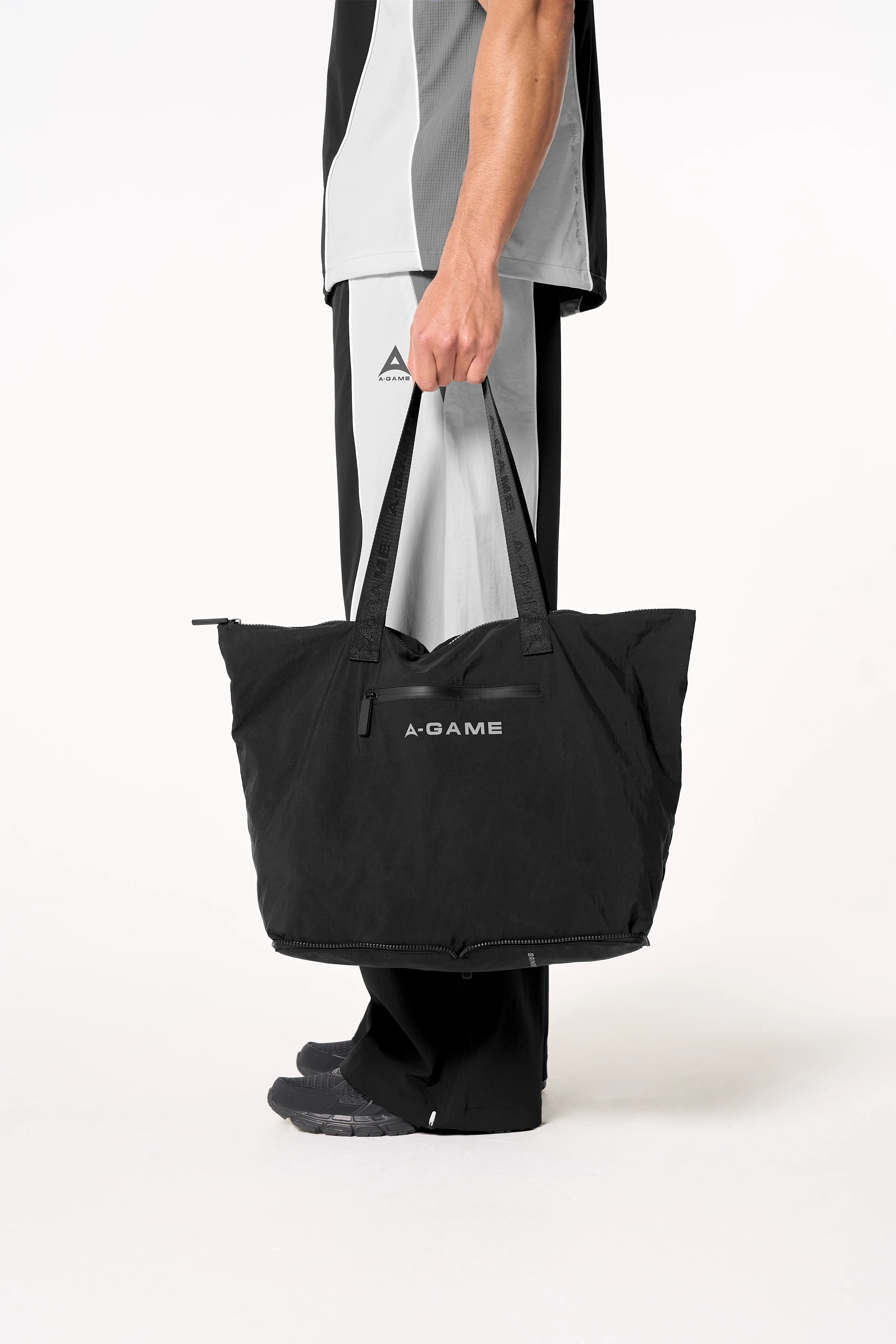 Men's Textured Track Pants - Black / Light Grey - Image 8