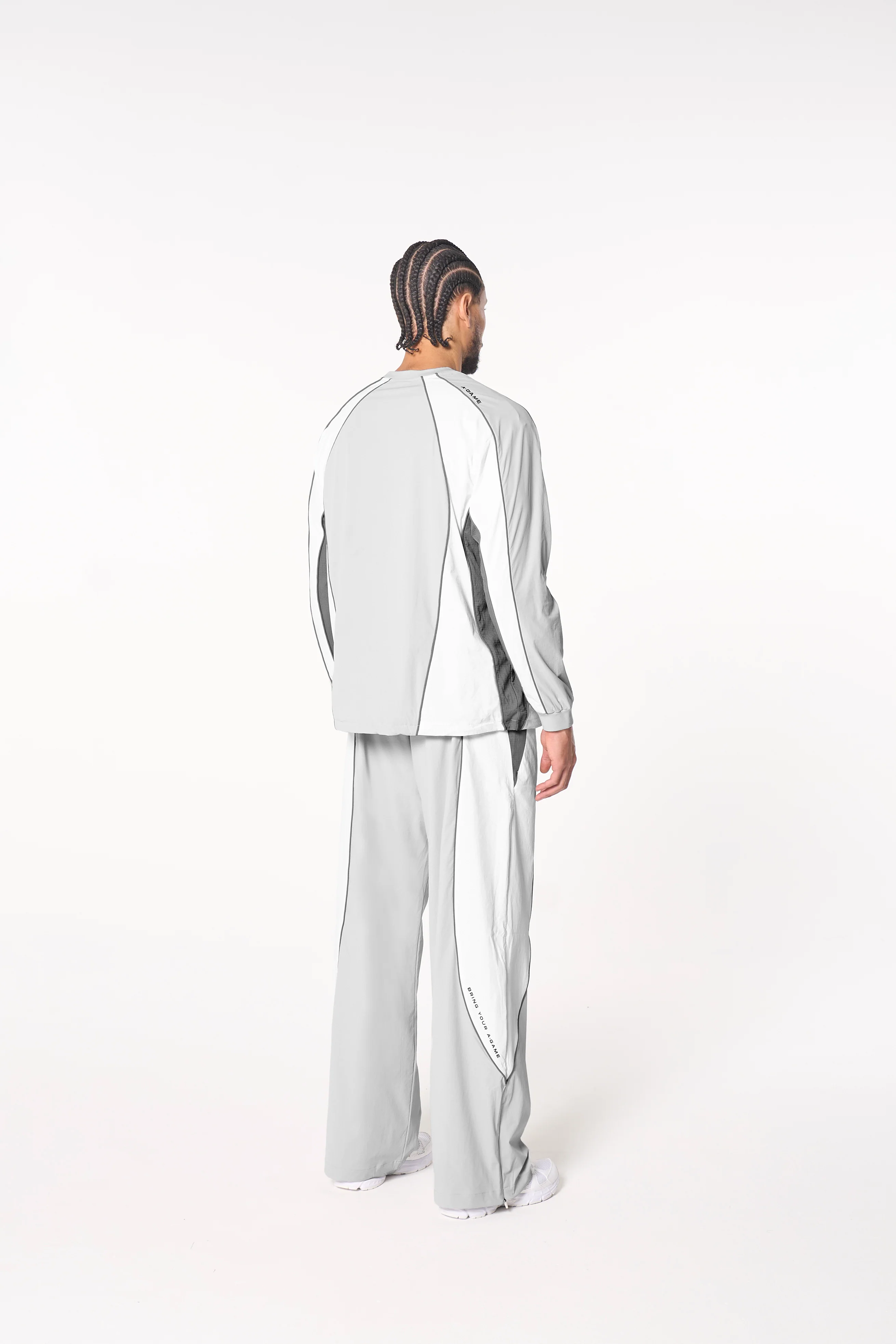Men's Textured Track Pants - Grey / White - Image 7