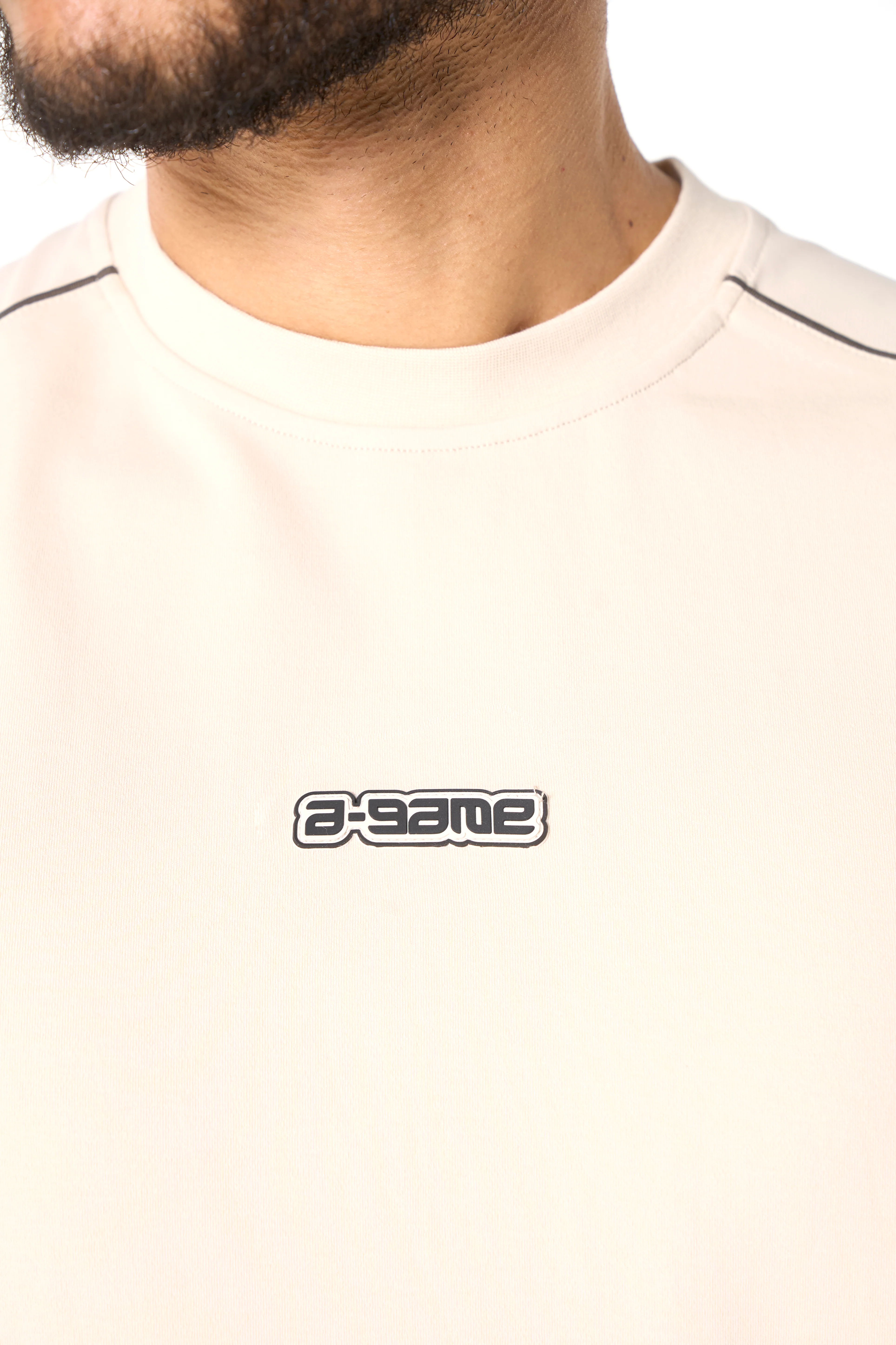 Men's Seam Detail Tech T-Shirt - Beige - Image 2