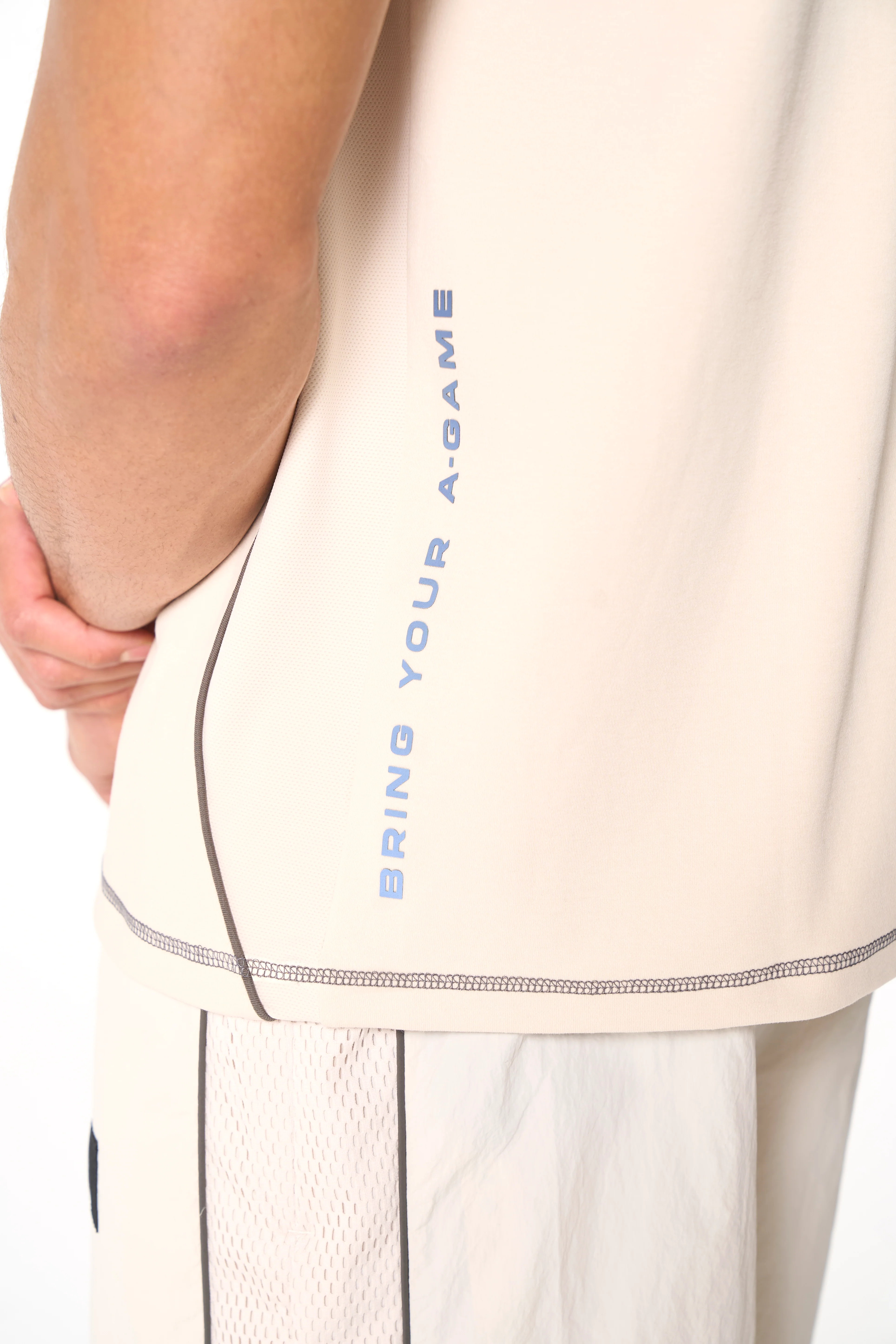 Men's Seam Detail Tech T-Shirt - Beige - Image 3