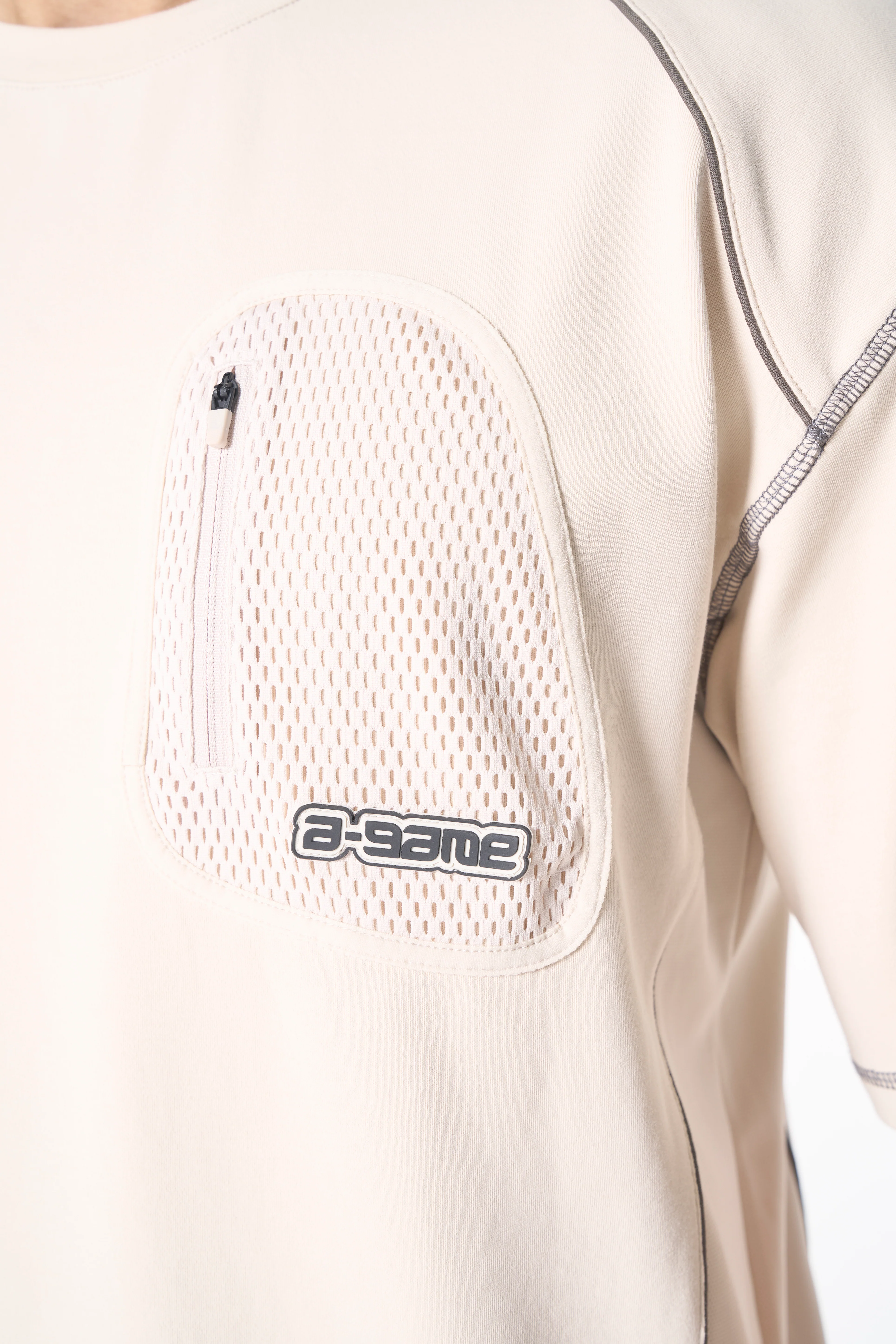 Men's Seam Detail Tech T-Shirt - Beige - Image 2