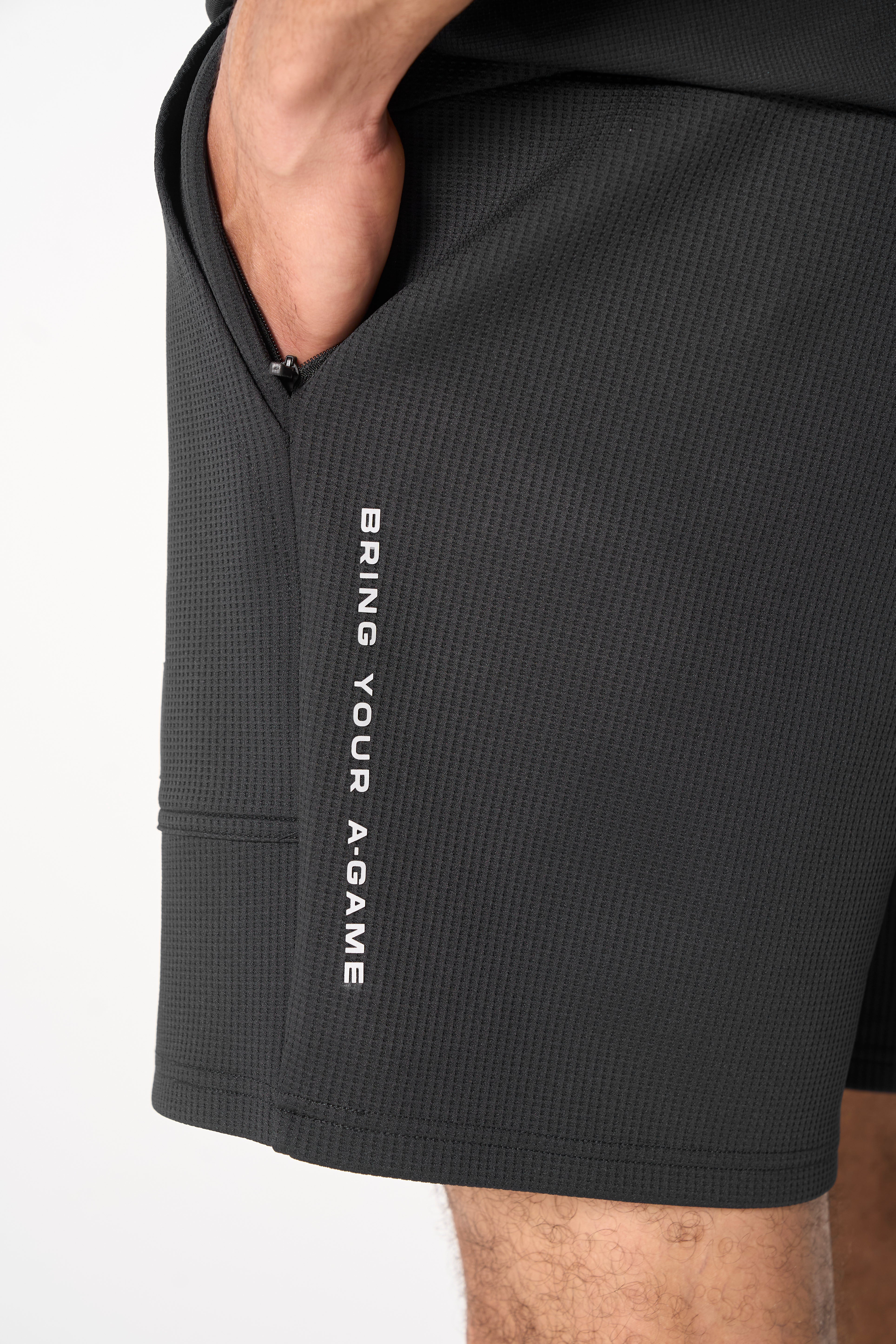 Men's Waffle Tech Shorts - Black - Image 3