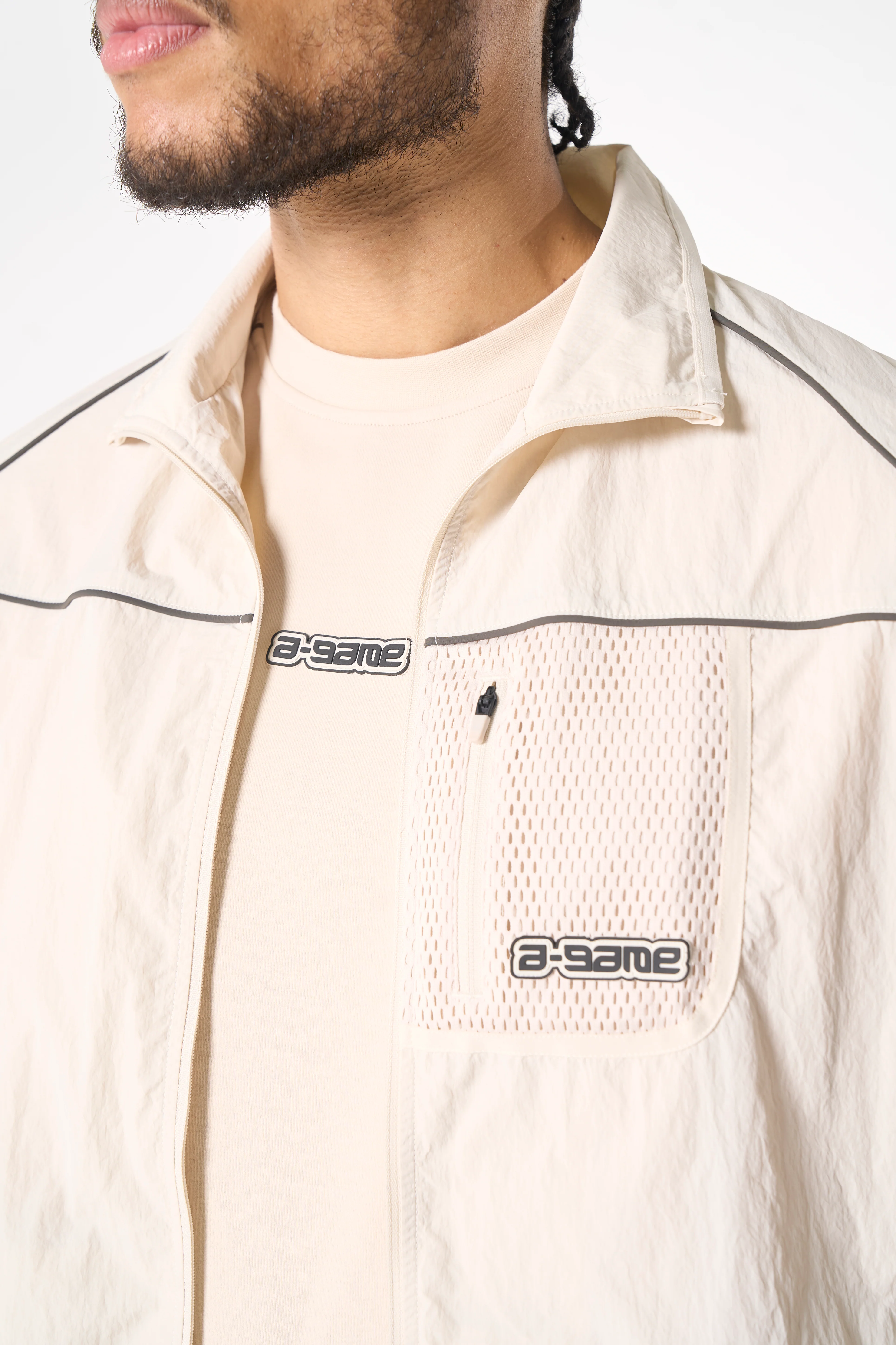 Men's Woven Tech Track Jacket - Beige - Image 5