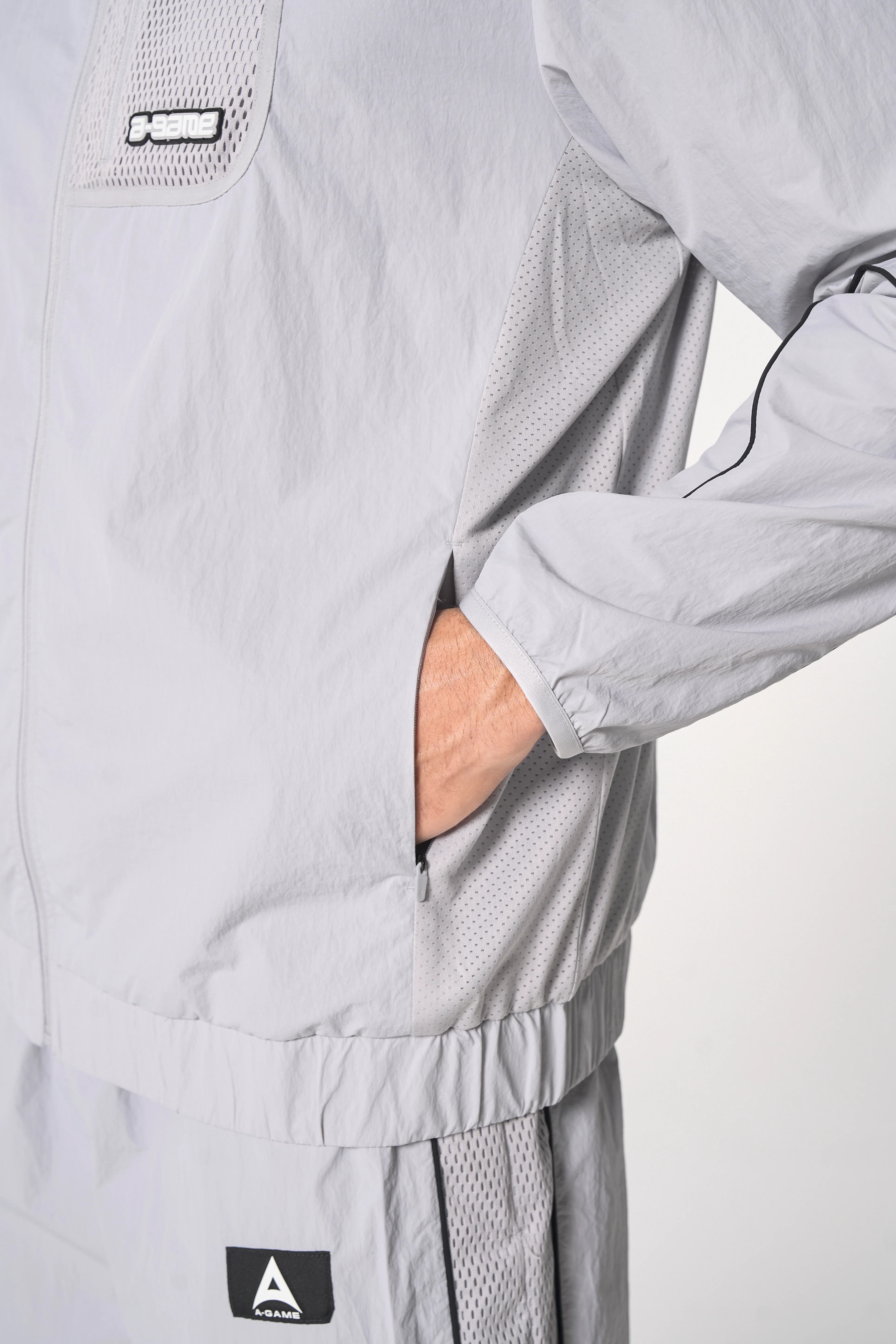 Men's Woven Tech Track Jacket - Grey - Image 4