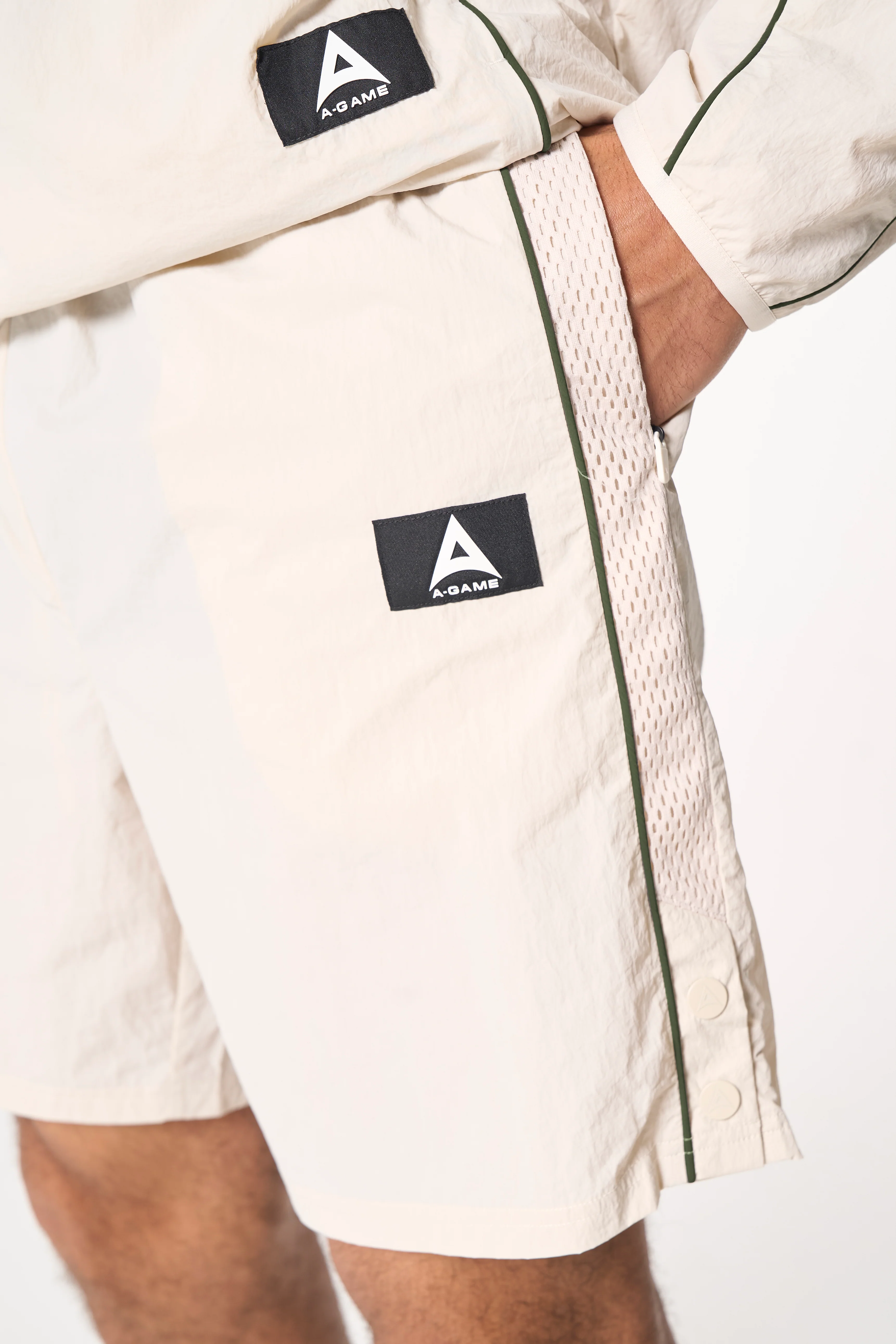 Men's Woven Tech Popper Shorts - Beige - Image 2