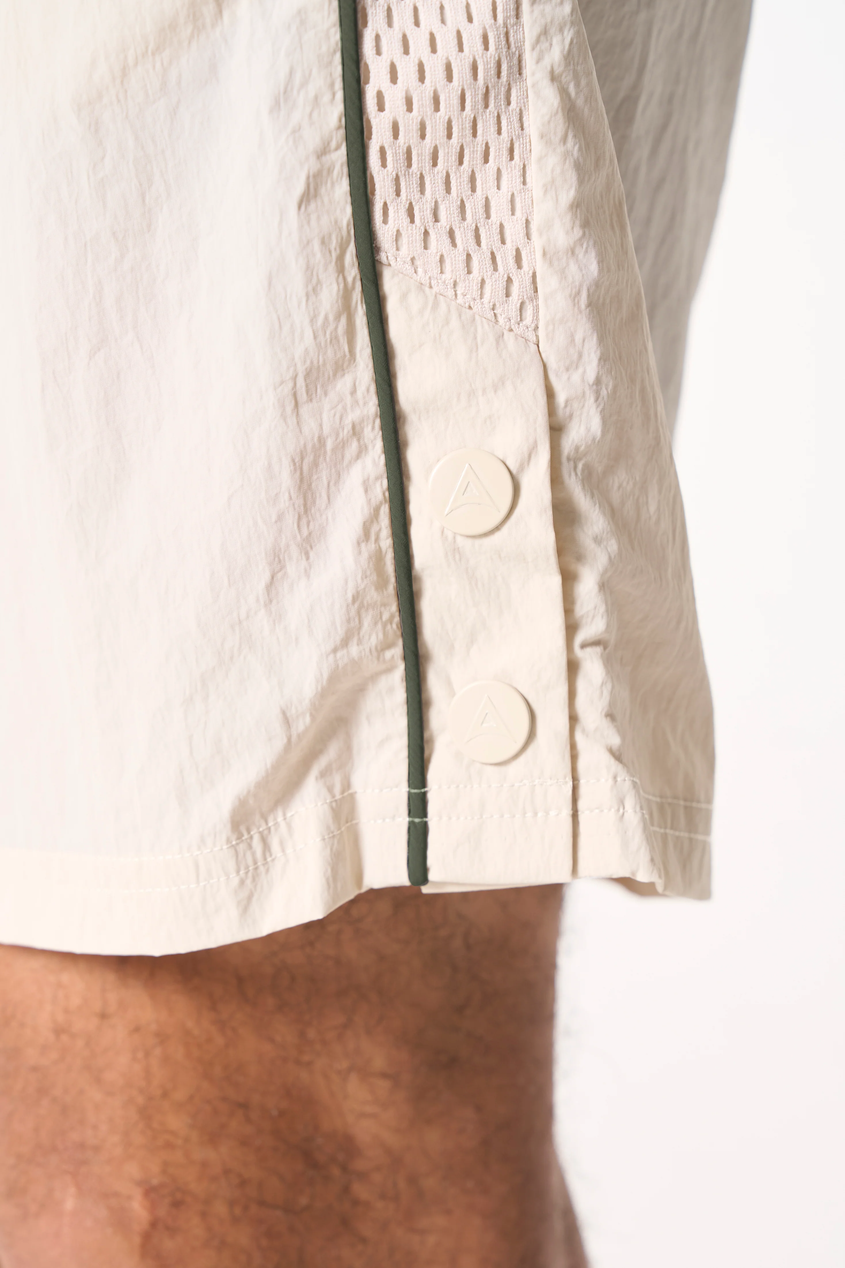 Men's Woven Tech Popper Shorts - Beige - Image 3