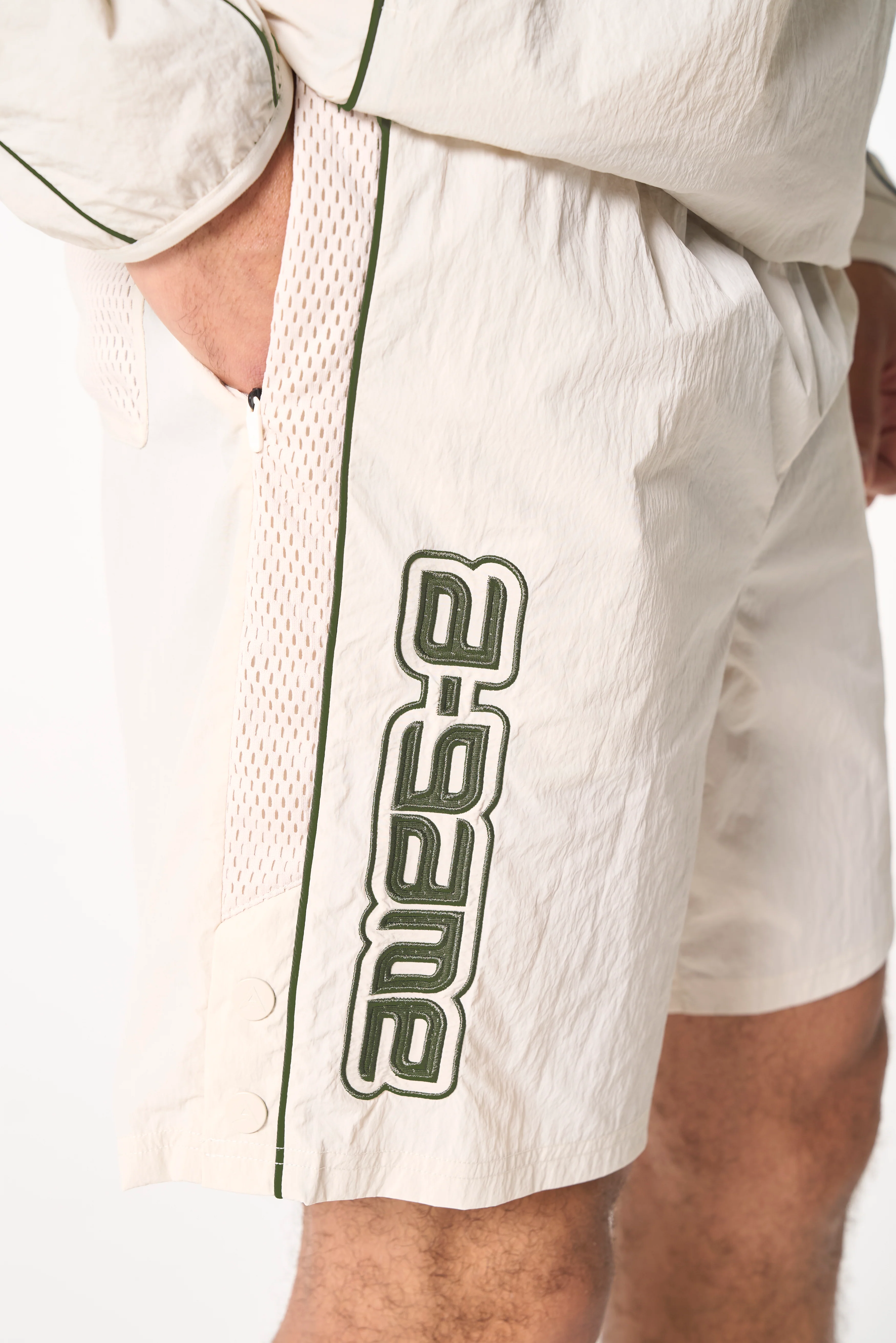 Men's Woven Tech Popper Shorts - Beige - Image 4