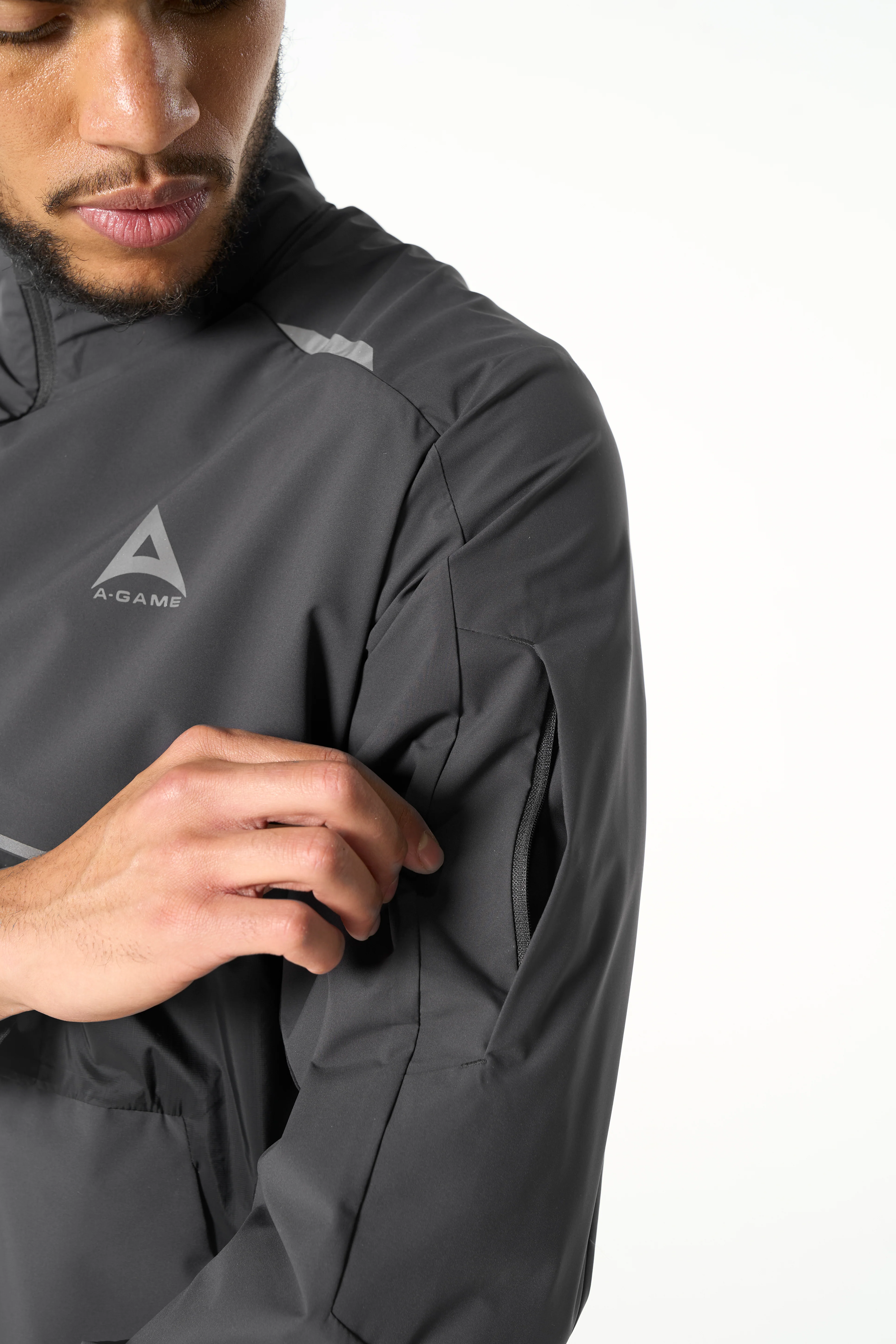 Men's Lightweight Windbreaker Jacket - Dk Charcoal / Black - Image 6