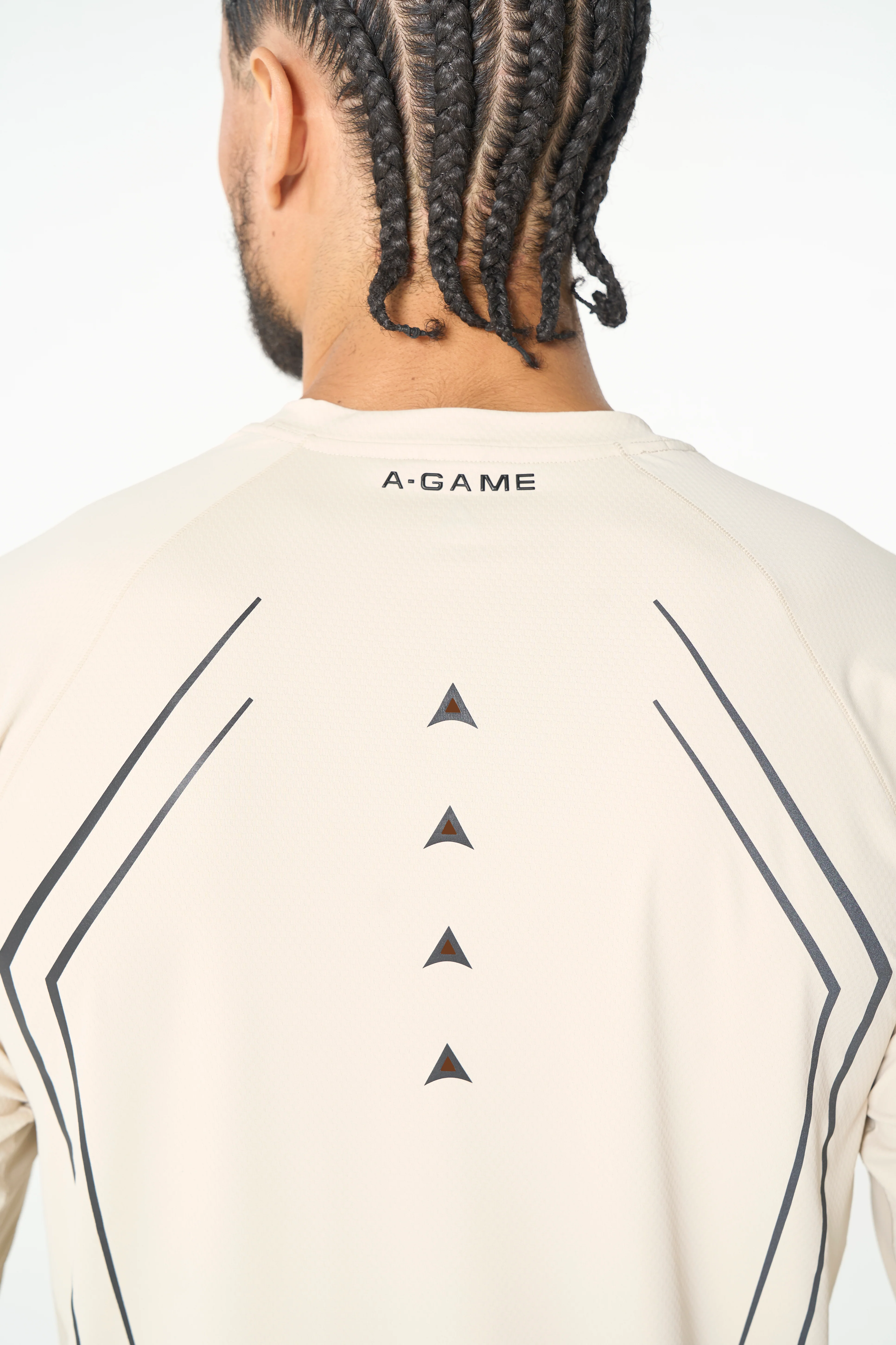Men's Mesh Long Sleeve T-Shirt - Beige - Image 2