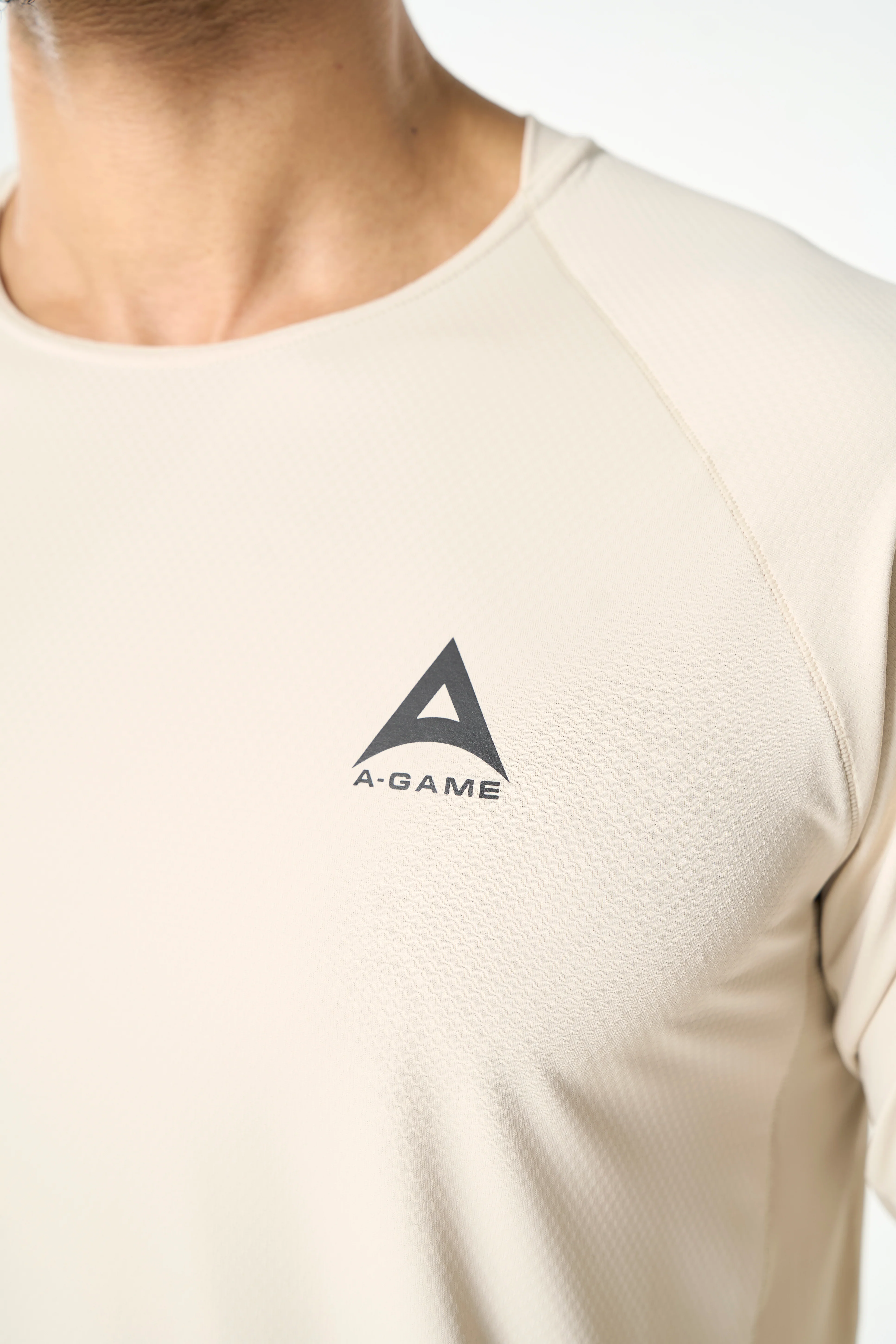 Men's Mesh Long Sleeve T-Shirt - Beige - Image 3