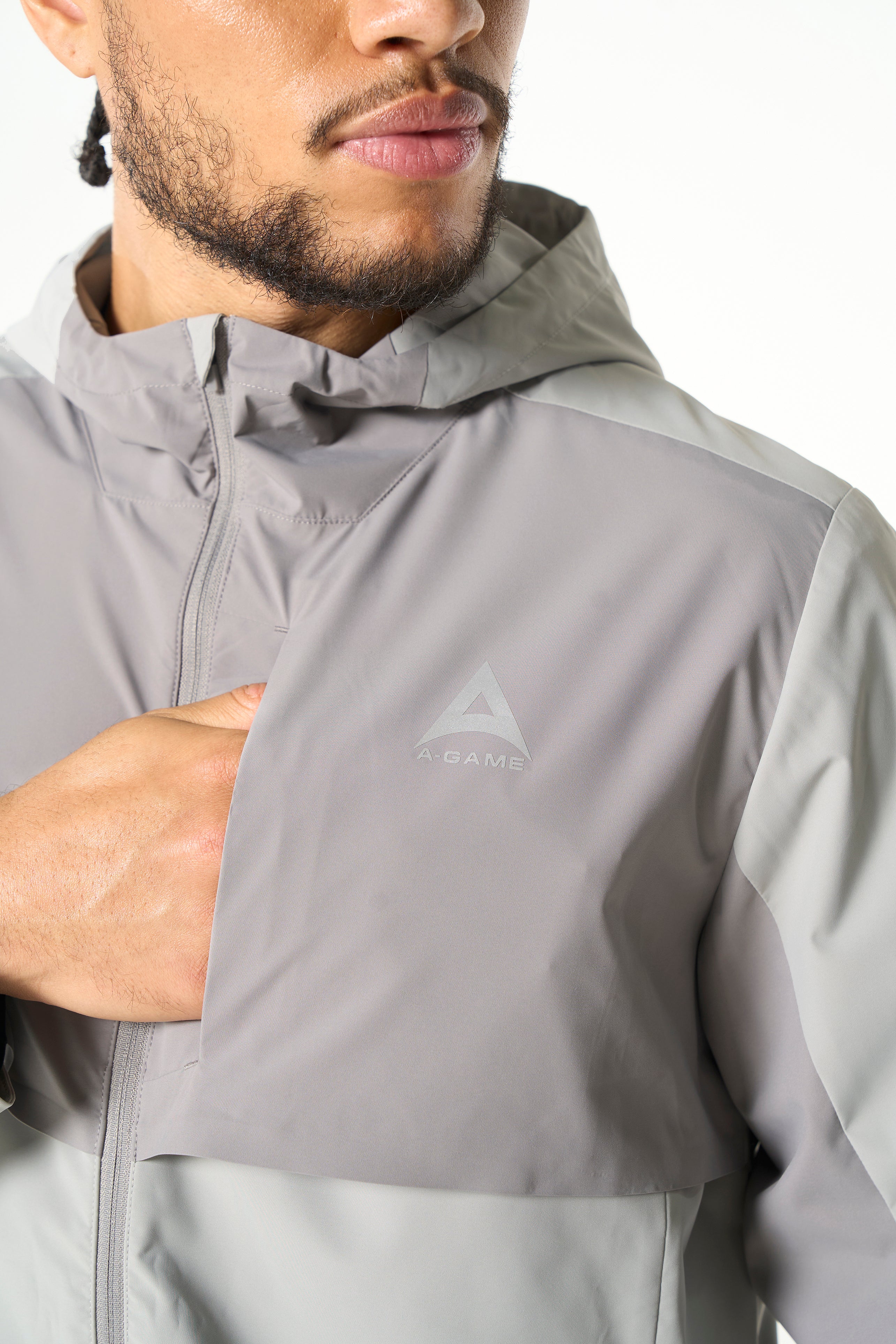 Men's Panelled Lightweight Jacket - Grey / Dk Grey - Image 3