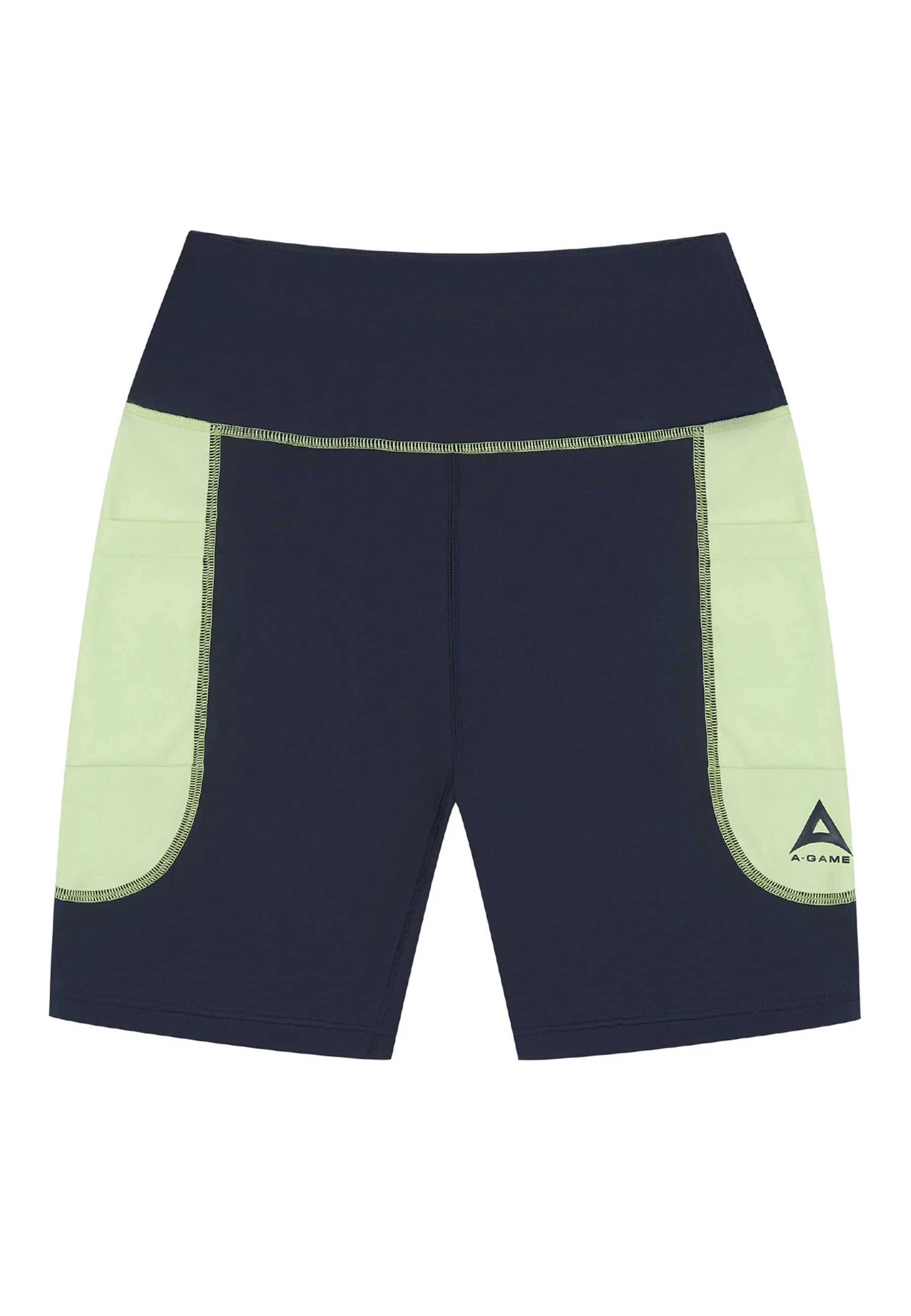 Women's High Rise Biker Shorts - Navy/Lime - Image 5