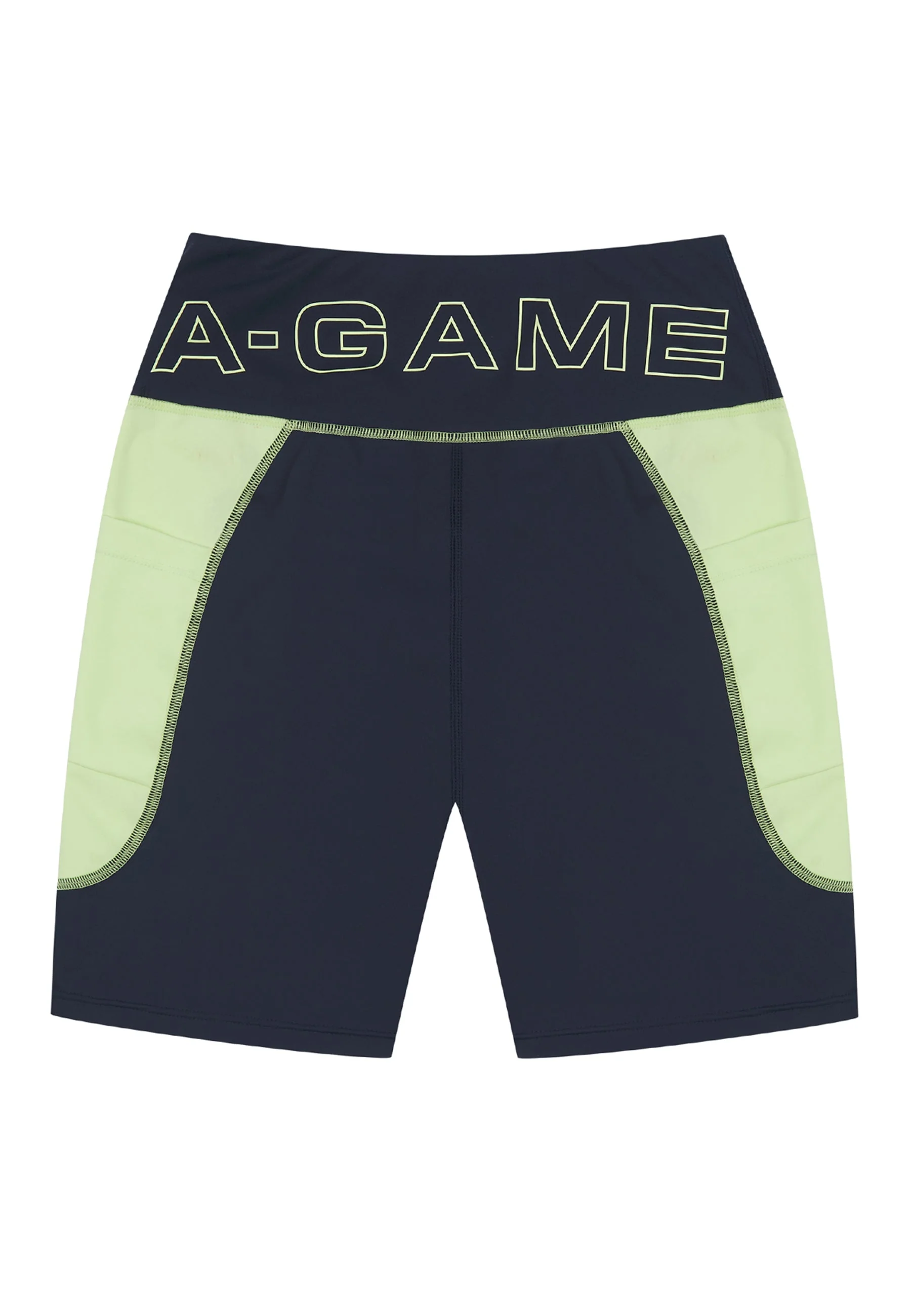 Women's High Rise Biker Shorts - Navy/Lime - Image 6