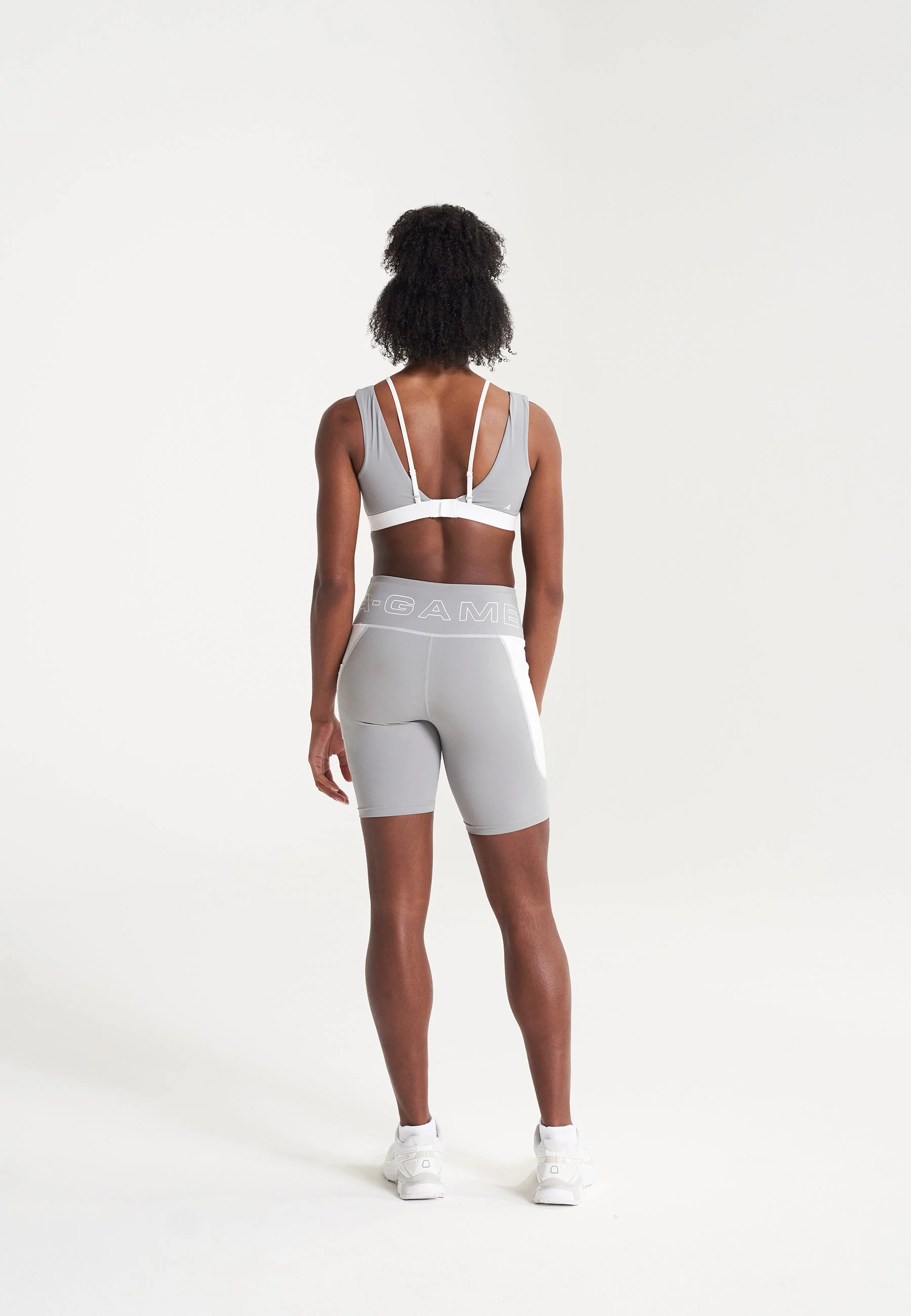 Women's High Rise Biker Shorts - White/Grey - Image 3