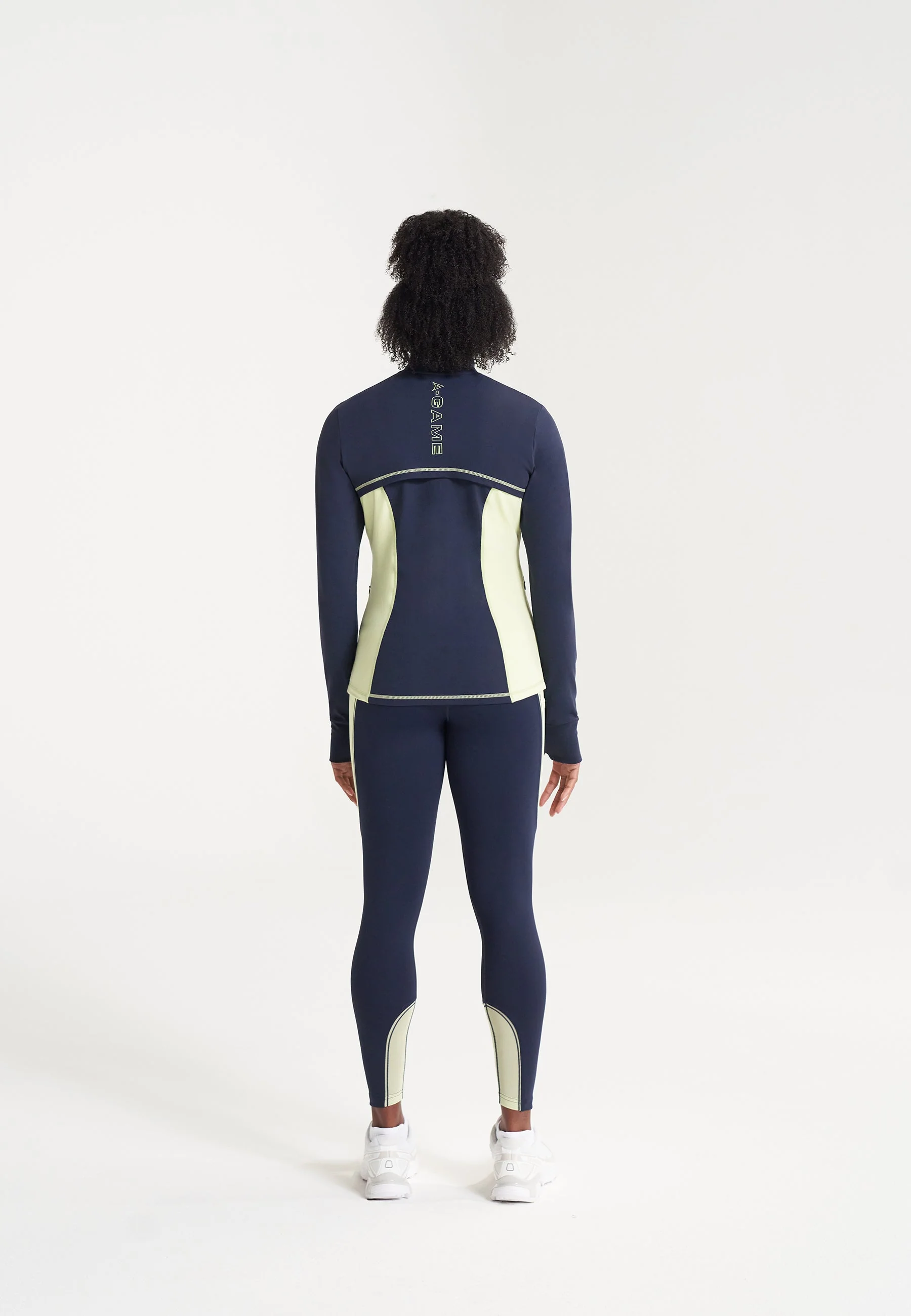 Women's Reflective Running Leggings - Navy/Lime - Image 4
