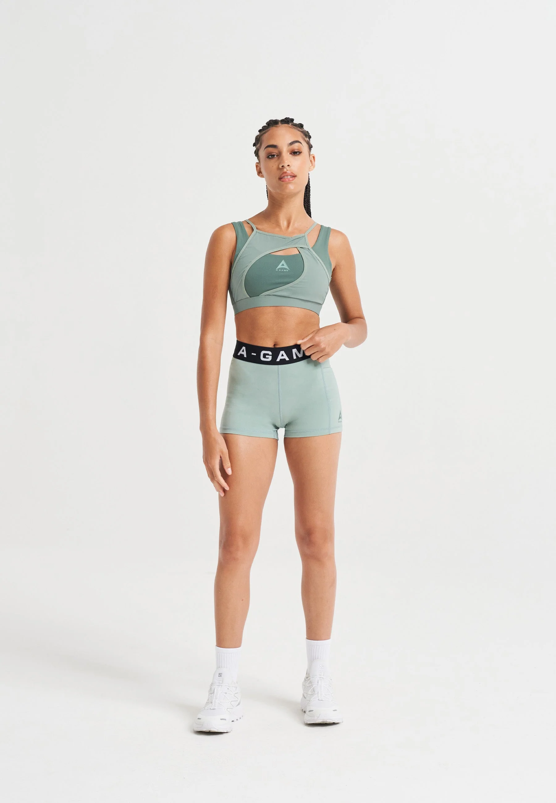 Women's Layered Sports Bra - Mint Green/Dark Green - Image 4