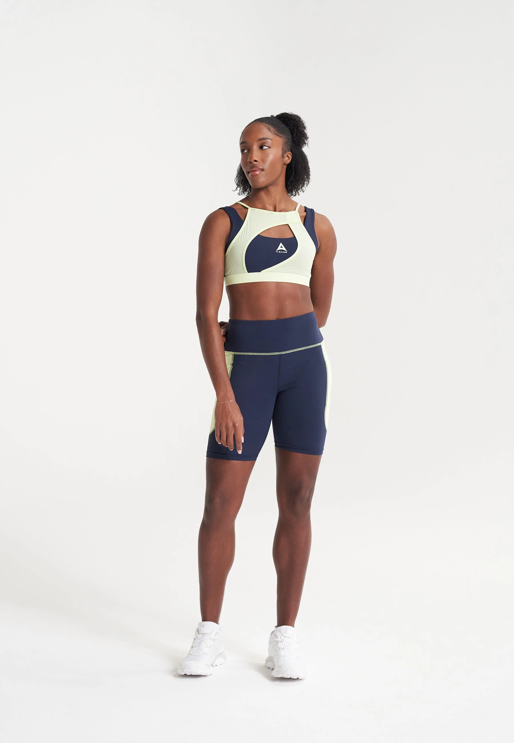 Women's Layered Sports Bra - Navy/Lime - Image 3