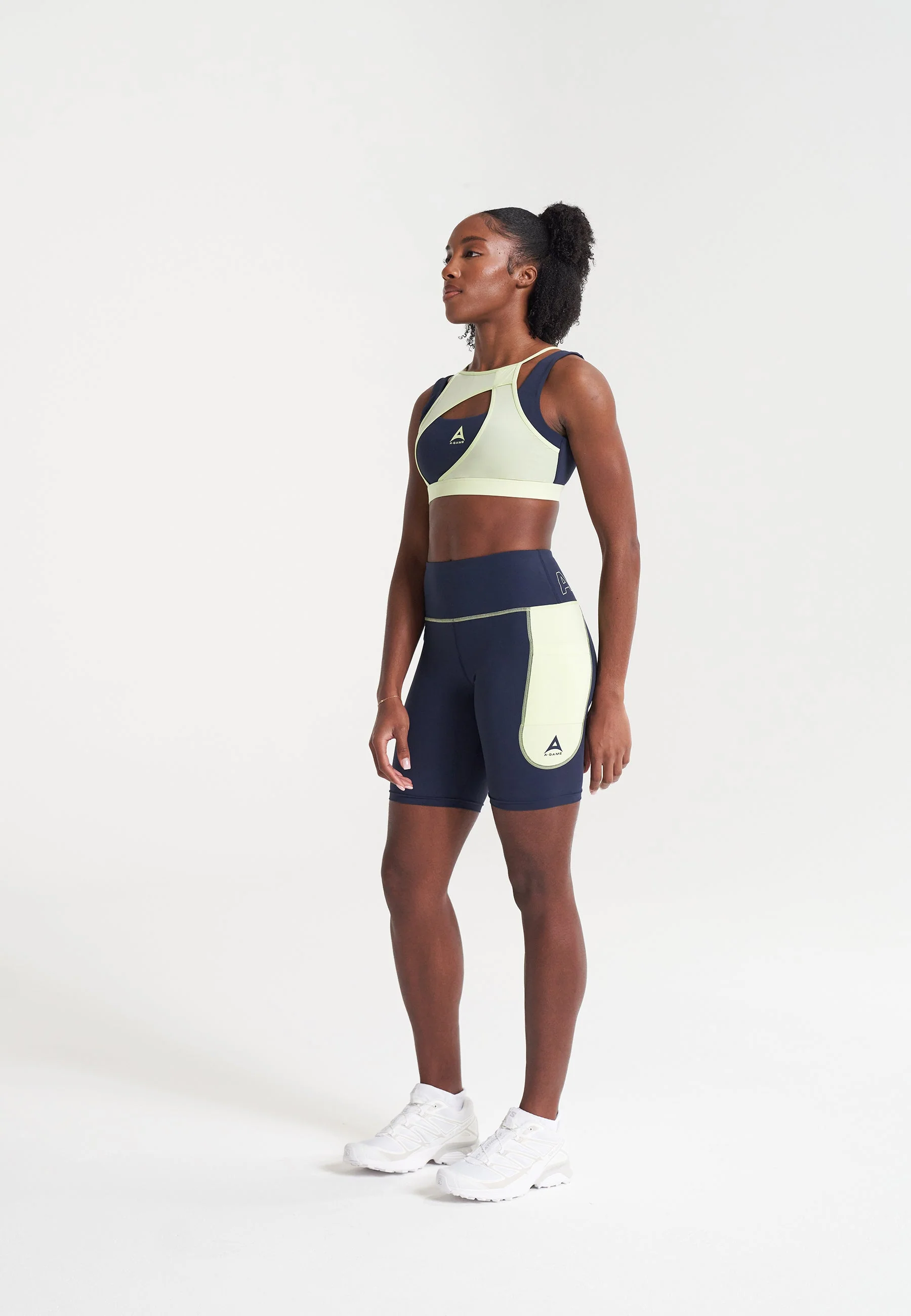 Women's Layered Sports Bra - Navy/Lime - Image 4